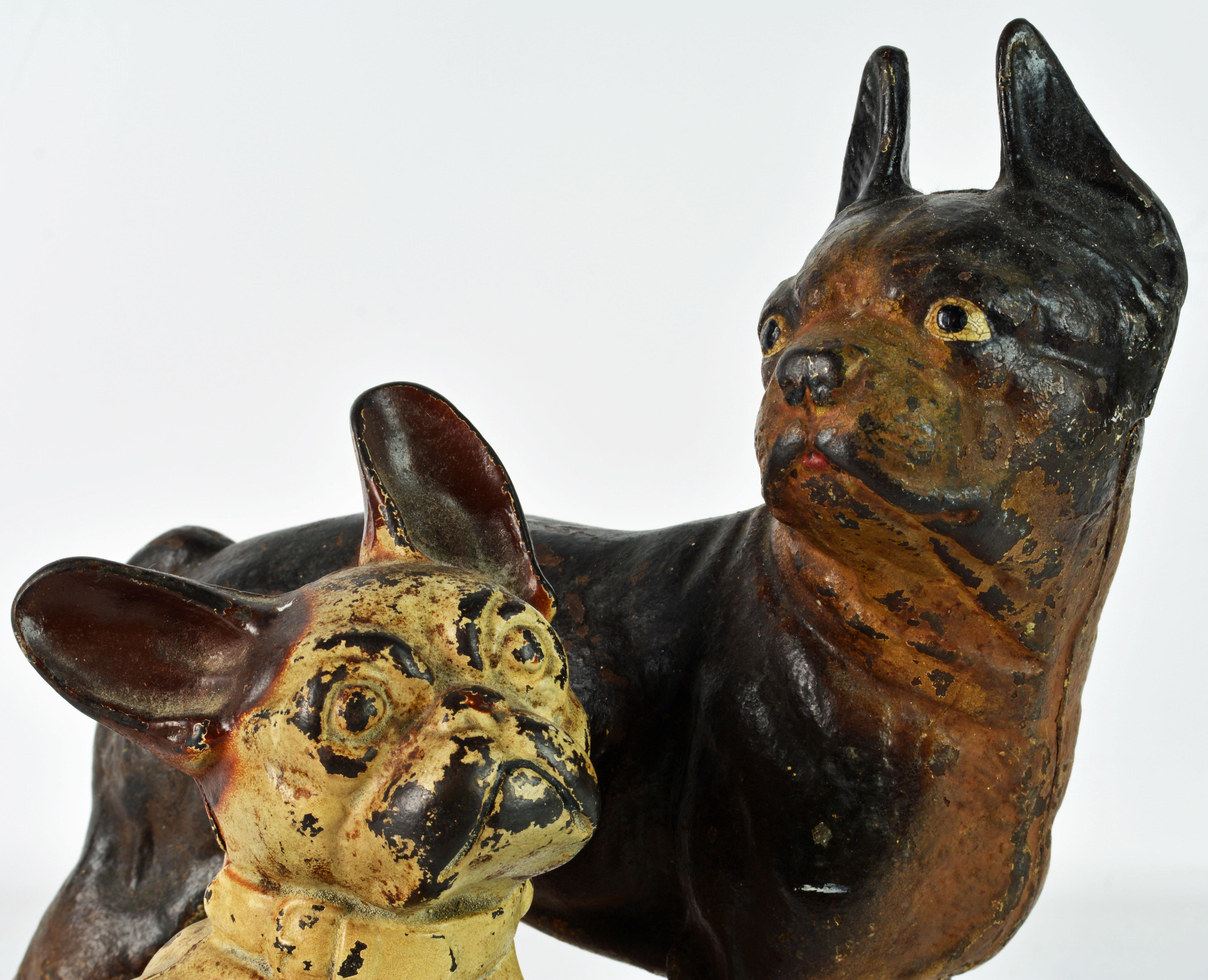 Two Charming Early 20th Century Painted Cast Iron Door Stop Dogs In Fair Condition In Ft. Lauderdale, FL