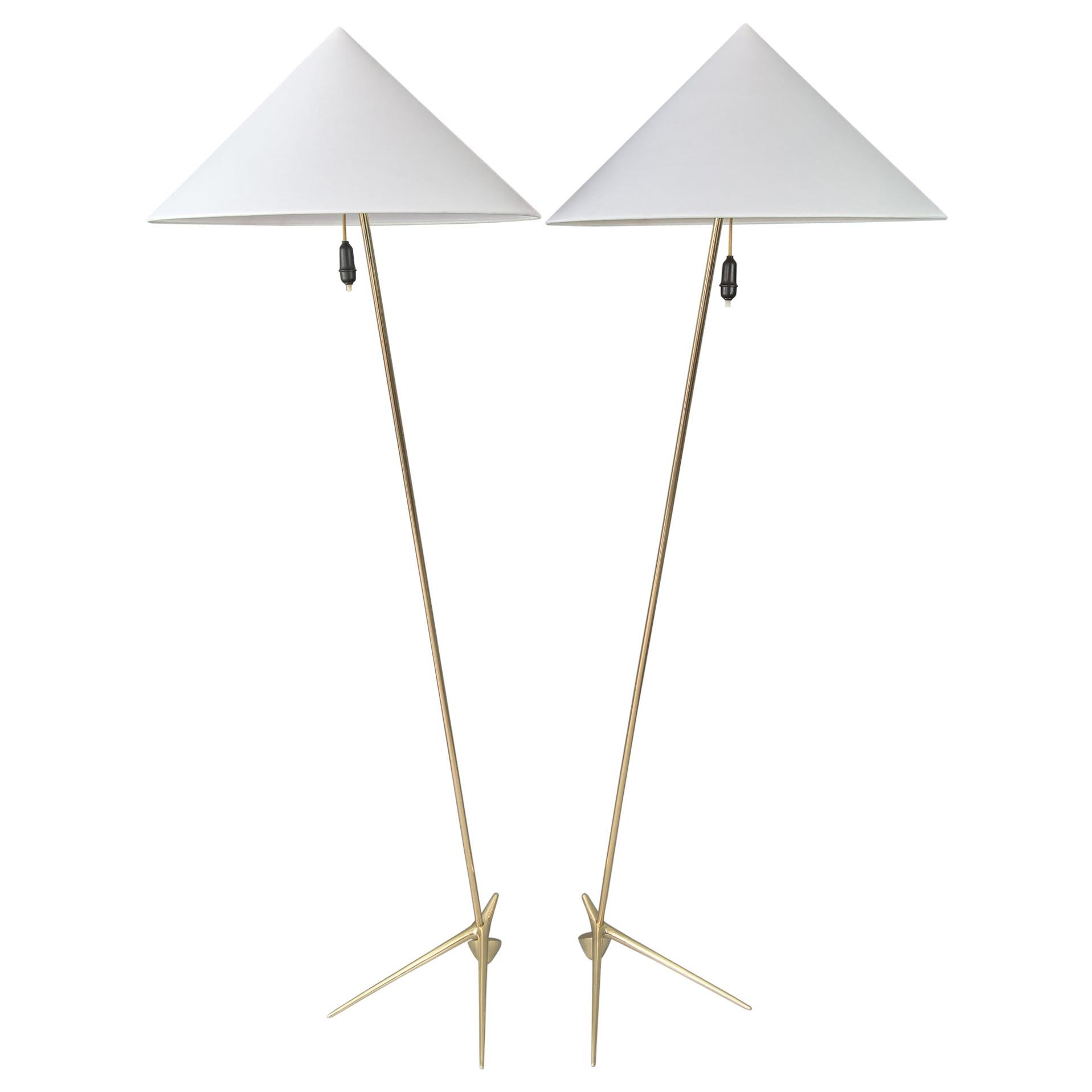 Two Charming golf floor lamps, designed by Rupert Nikoll, Vienna, 1950