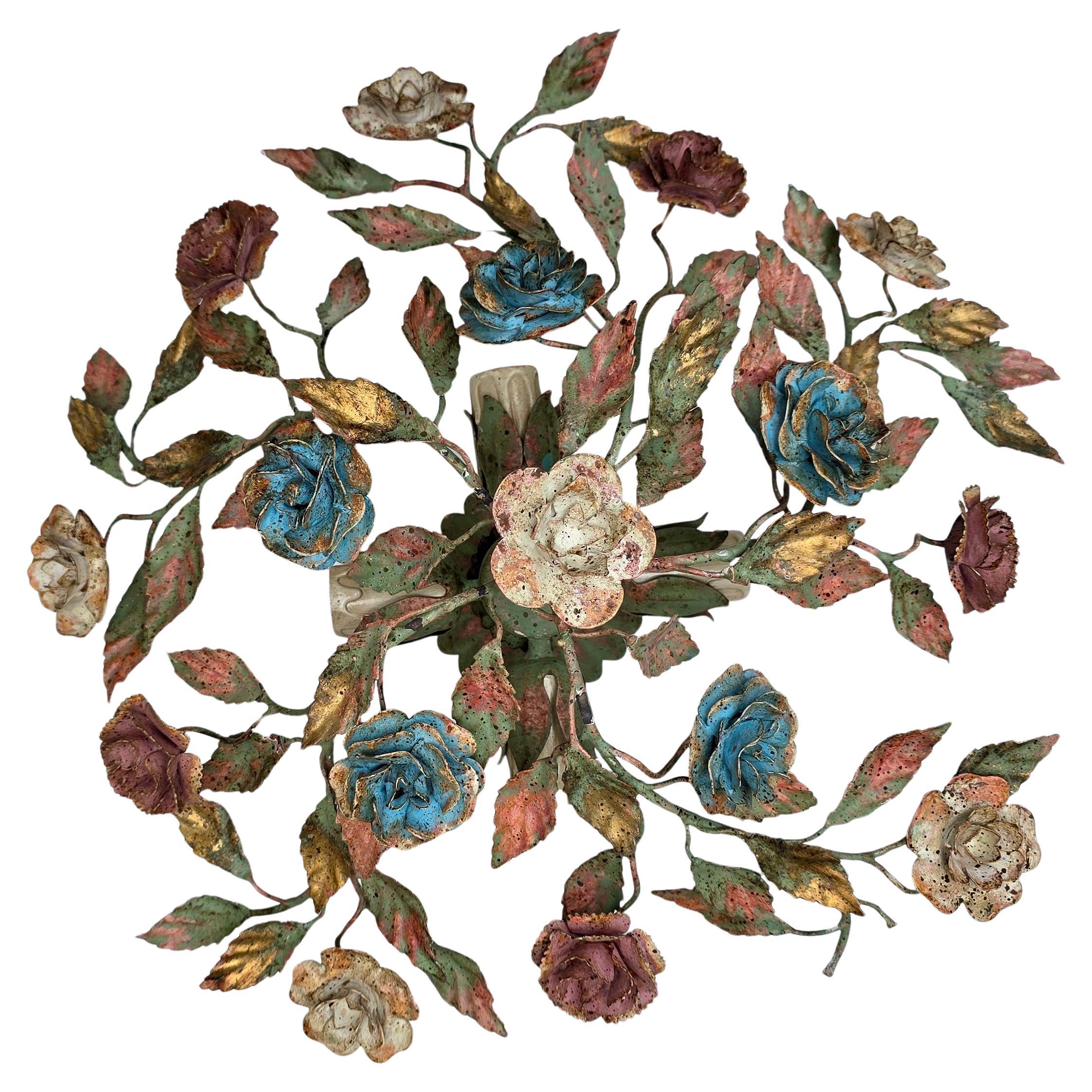 Two Charming Italian Floral Flush Mount Light Fixtures