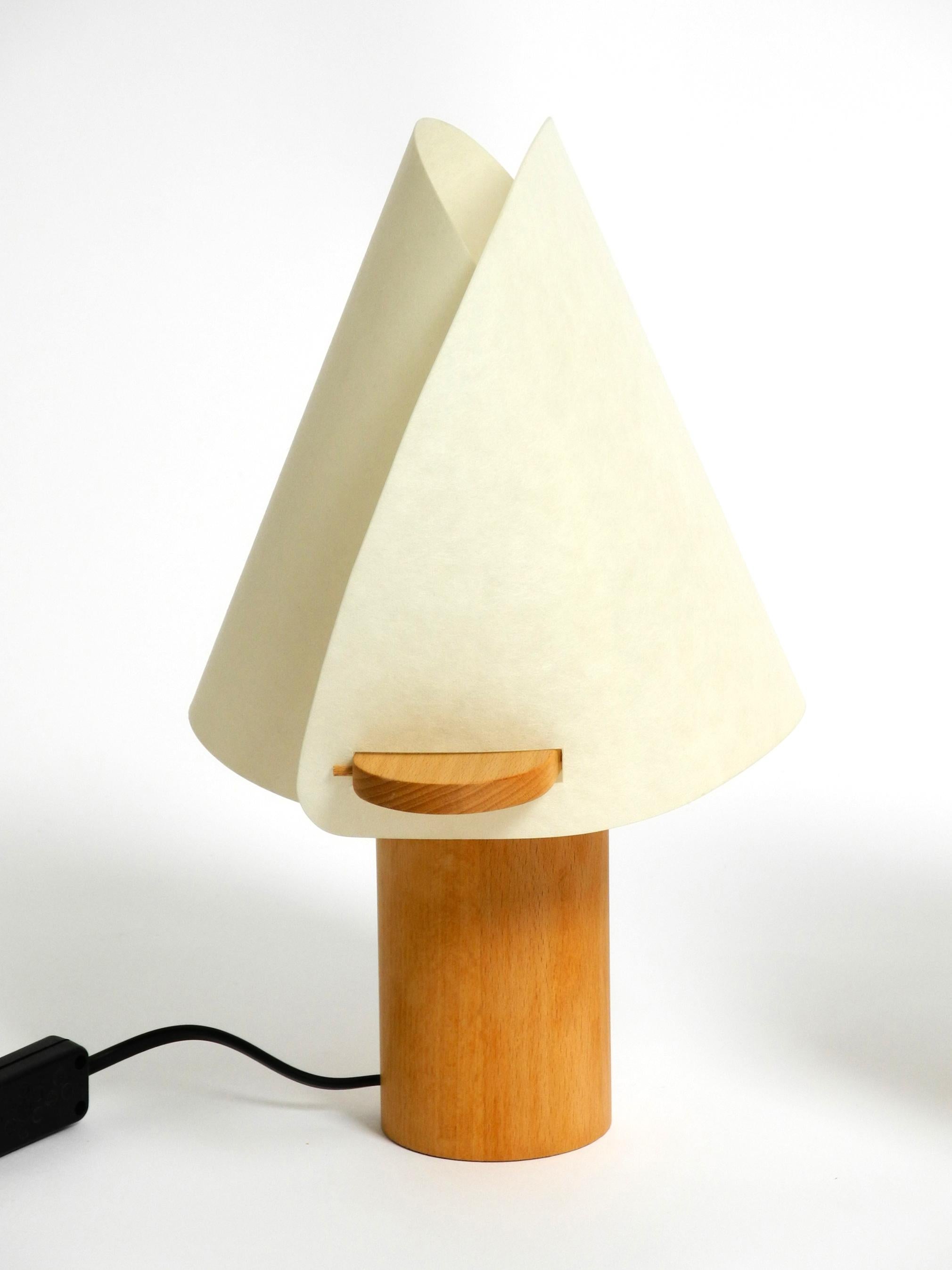 Two Charming Minimalistic Oak Table Lamps with Lunopal Shades by Domus  1980s For Sale 7
