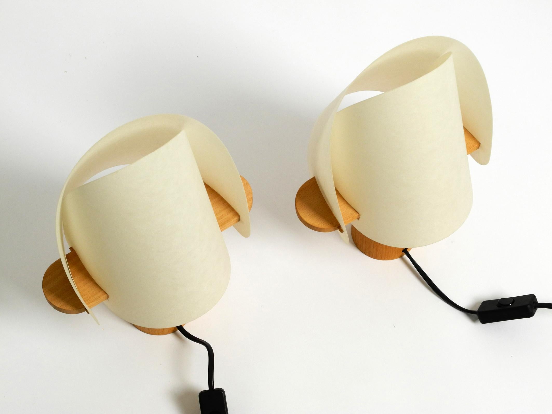 Two Charming Minimalistic Oak Table Lamps with Lunopal Shades by Domus  1980s For Sale 10