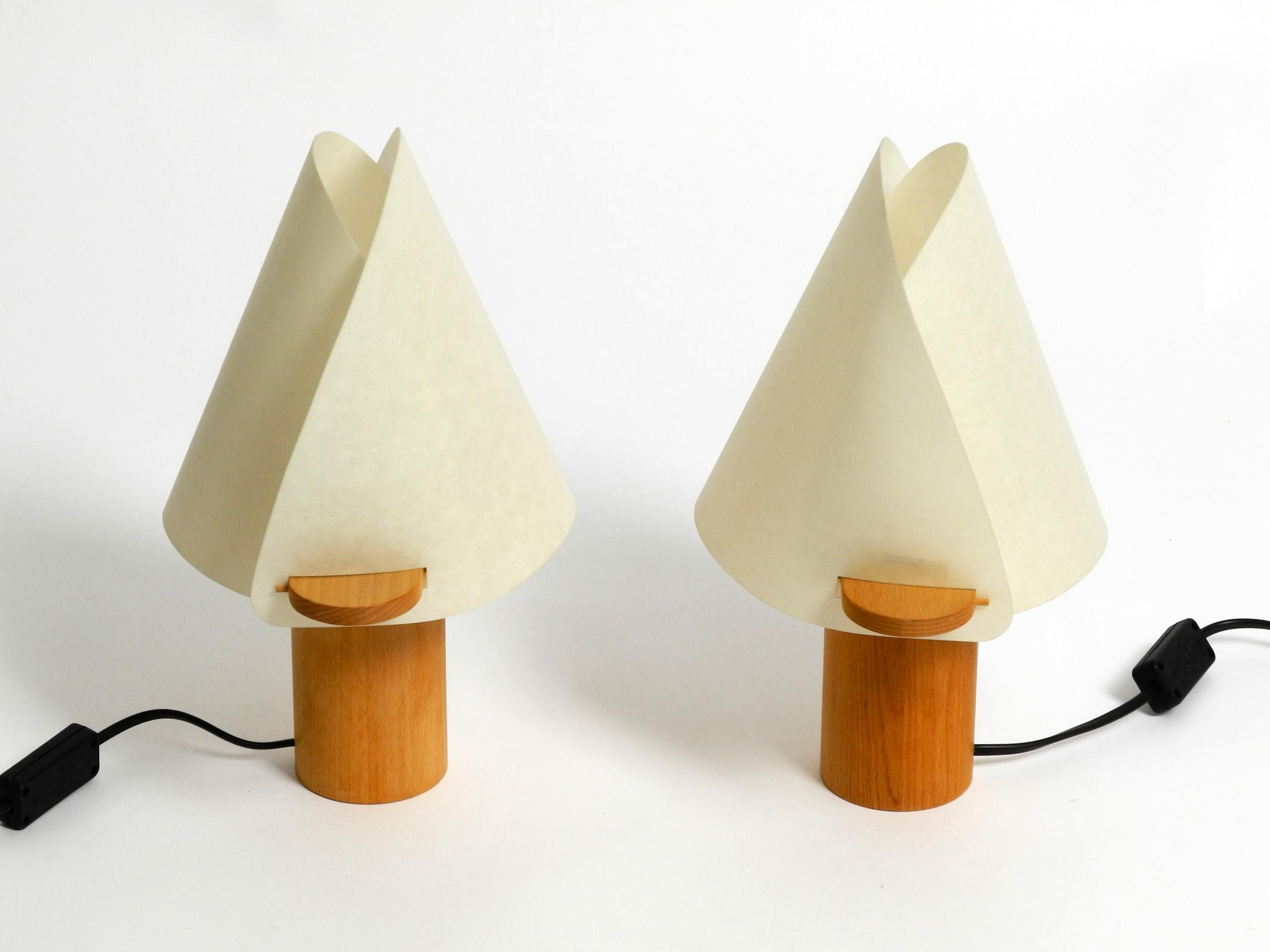 Two Charming Minimalistic Oak Table Lamps with Lunopal Shades by Domus  1980s For Sale 11