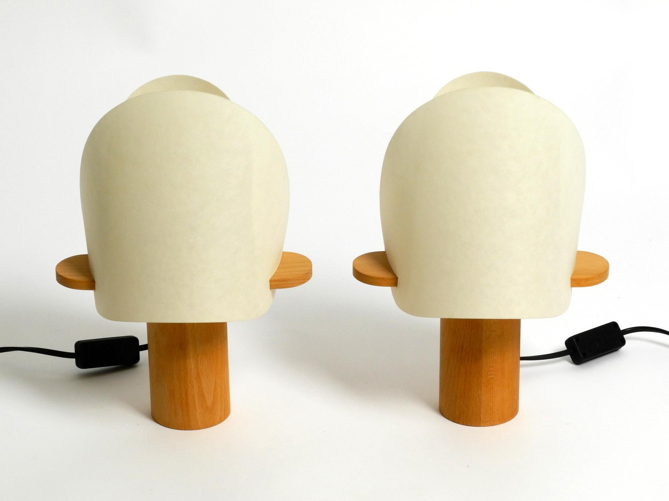 Two Charming Minimalistic Oak Table Lamps with Lunopal Shades by Domus  1980s For Sale 12