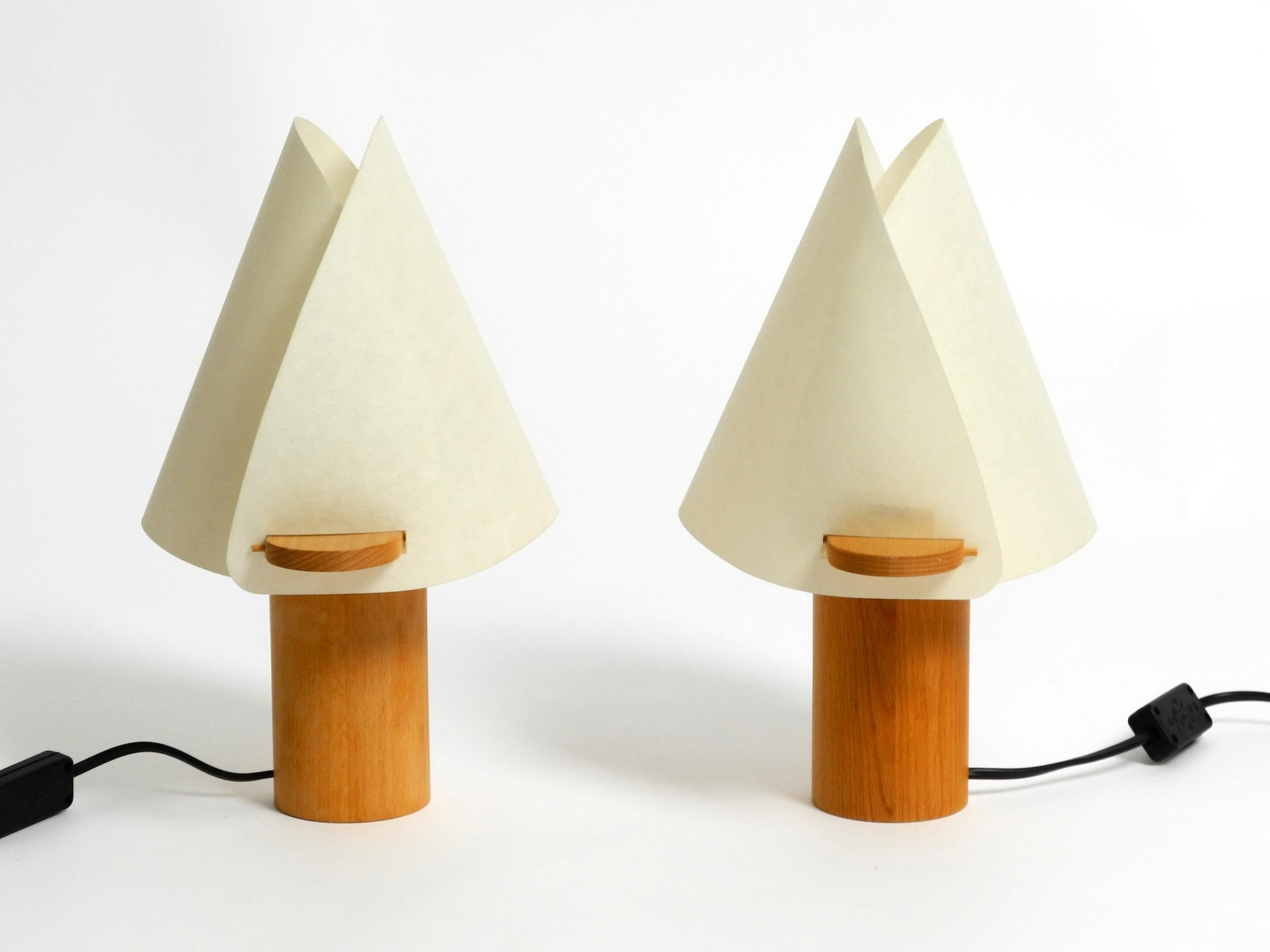 Post-Modern Two Charming Minimalistic Oak Table Lamps with Lunopal Shades by Domus  1980s For Sale