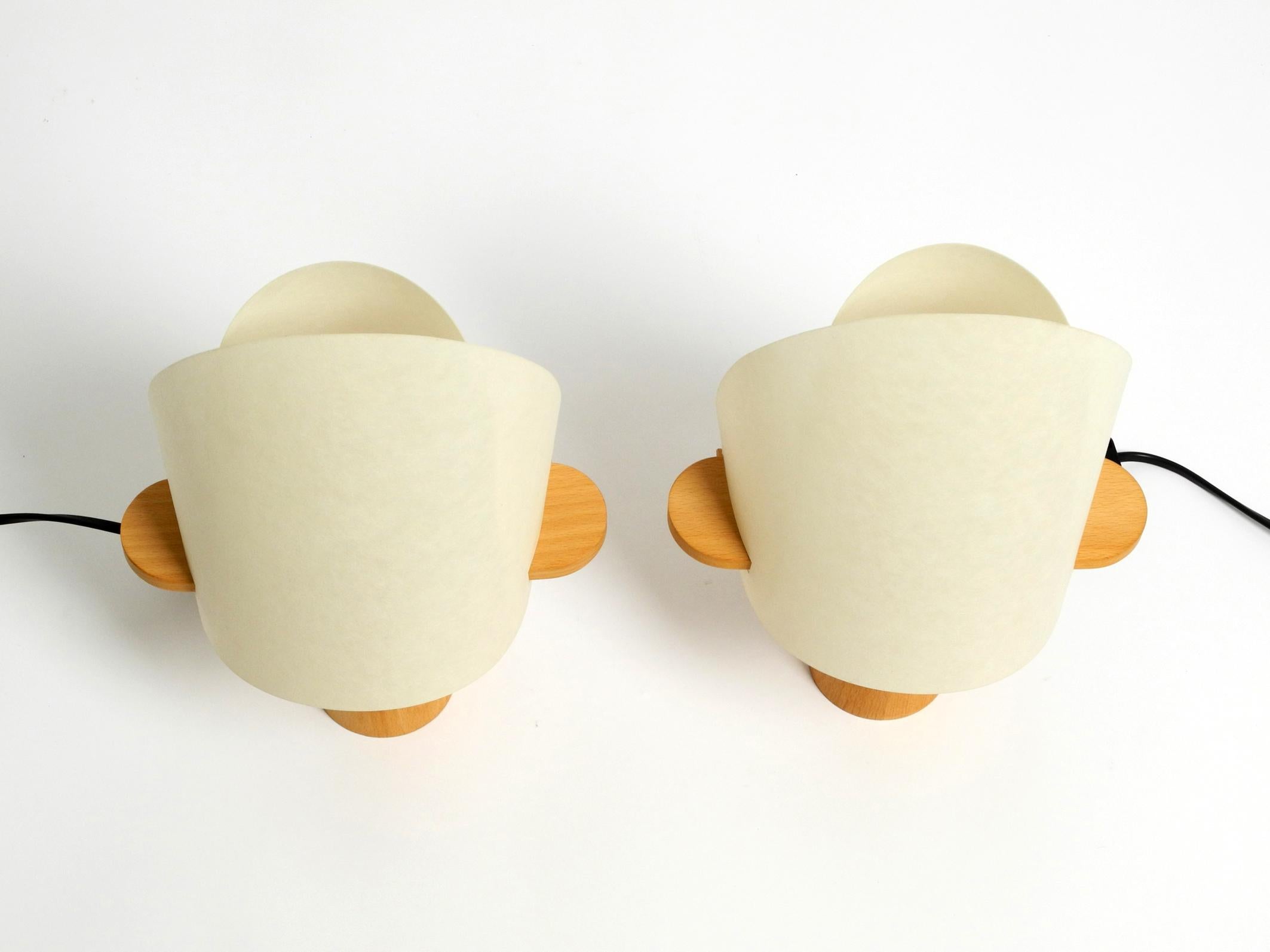 German Two Charming Minimalistic Oak Table Lamps with Lunopal Shades by Domus  1980s For Sale