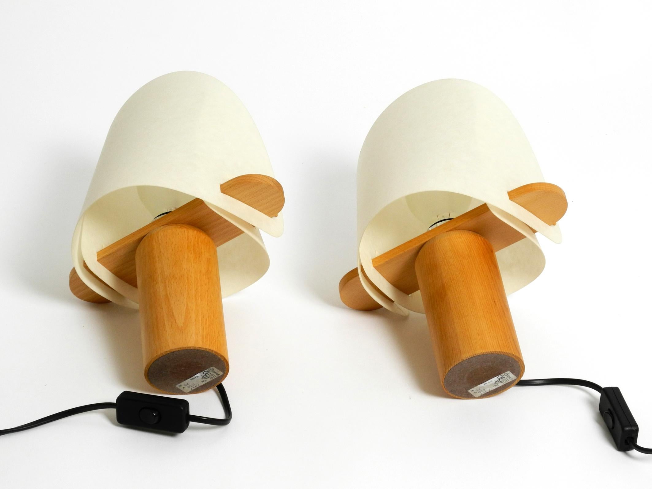 Two Charming Minimalistic Oak Table Lamps with Lunopal Shades by Domus  1980s For Sale 3