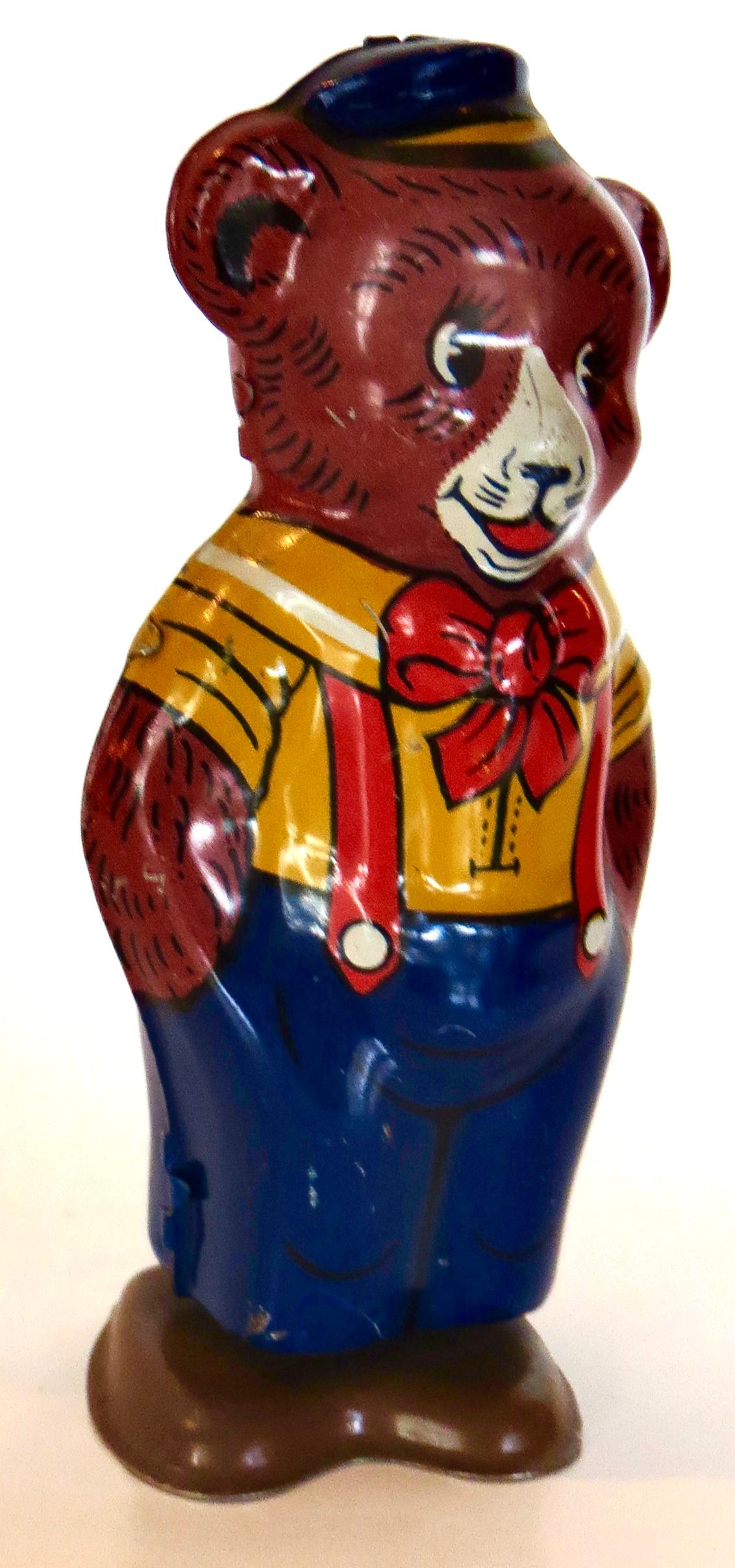 Chein Wind-Up-Spielzeug „Dancing Bear“ und „Dancing Pig“ mit Schnur; amerikanisch, um 1938 (Zinn) im Angebot