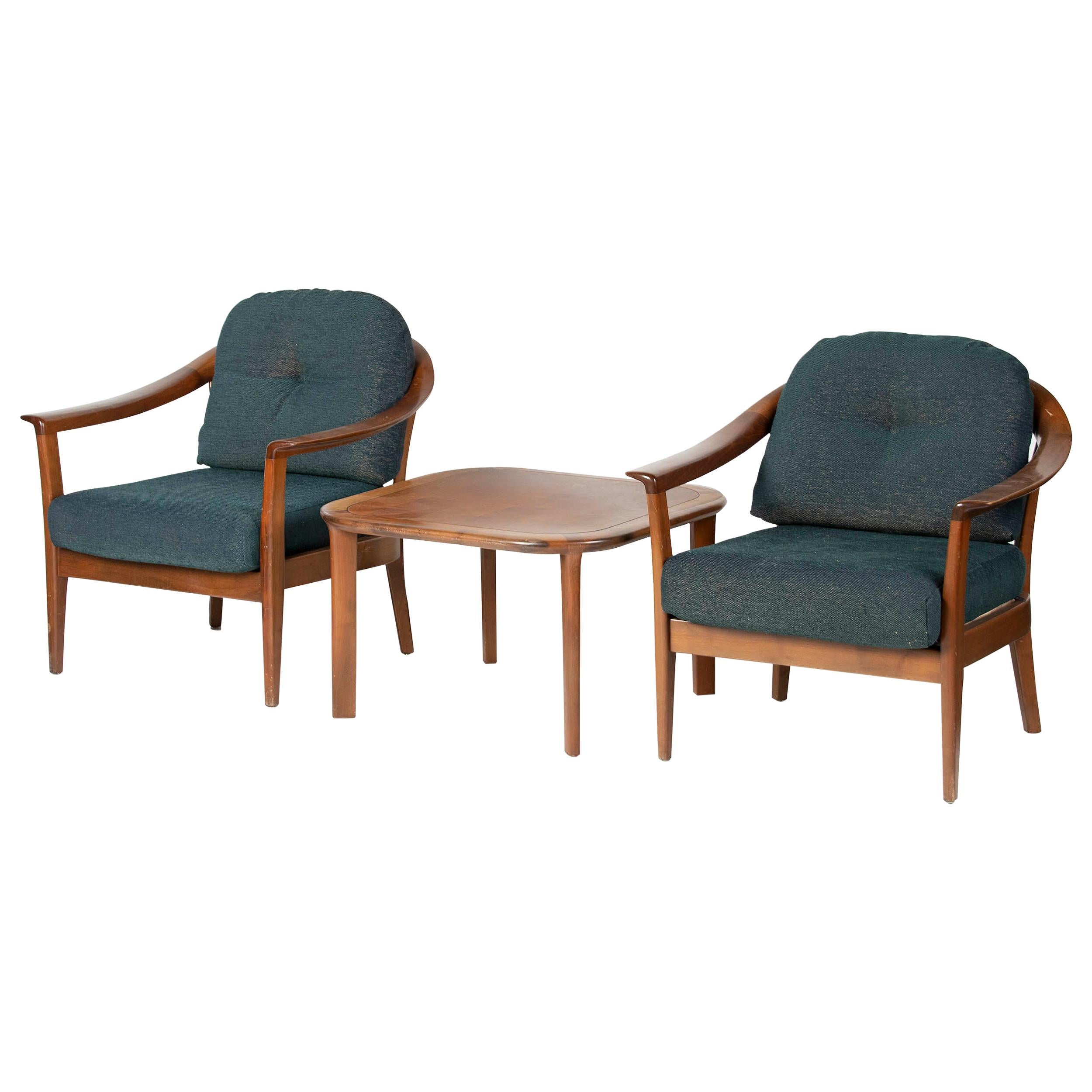 Two Cherrywood Easy Chairs with Sidetable made by Wilhelm Knoll Mid-20th Century