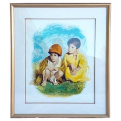 Two Children, Framed and Signed Lithograph 33/250 by Sandu Liberman