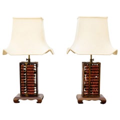 Vintage Two Chinese Abacus Table Lamps, 1960s
