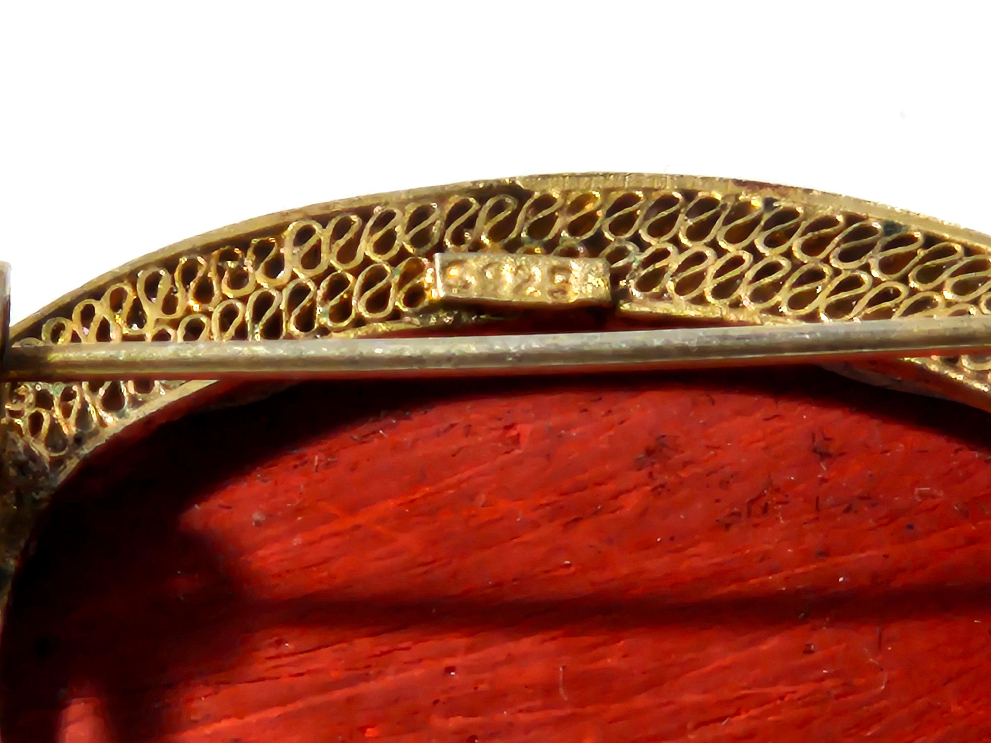 Dos broches antiguos chinos de cinabrio Ric#JD012-1&2 en venta 4