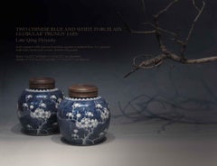 Two Chinese Blue & White Porcelain Globular 'PRUNUS' Jars