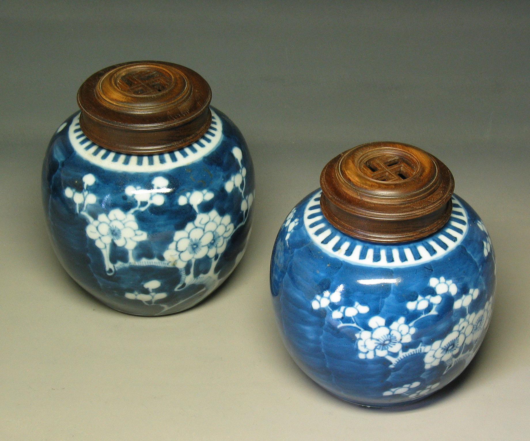 Chinese Export Two Chinese Blue and White Prunus Globular Jars Late Qing Dynasty