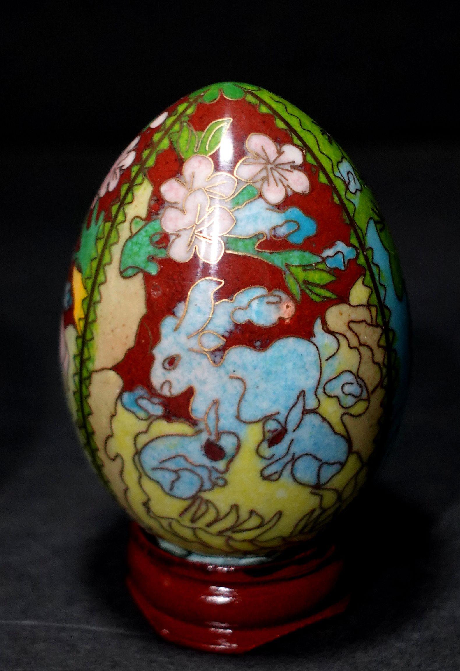 Copper Two Chinese Cloisonné Enamel Eggs 