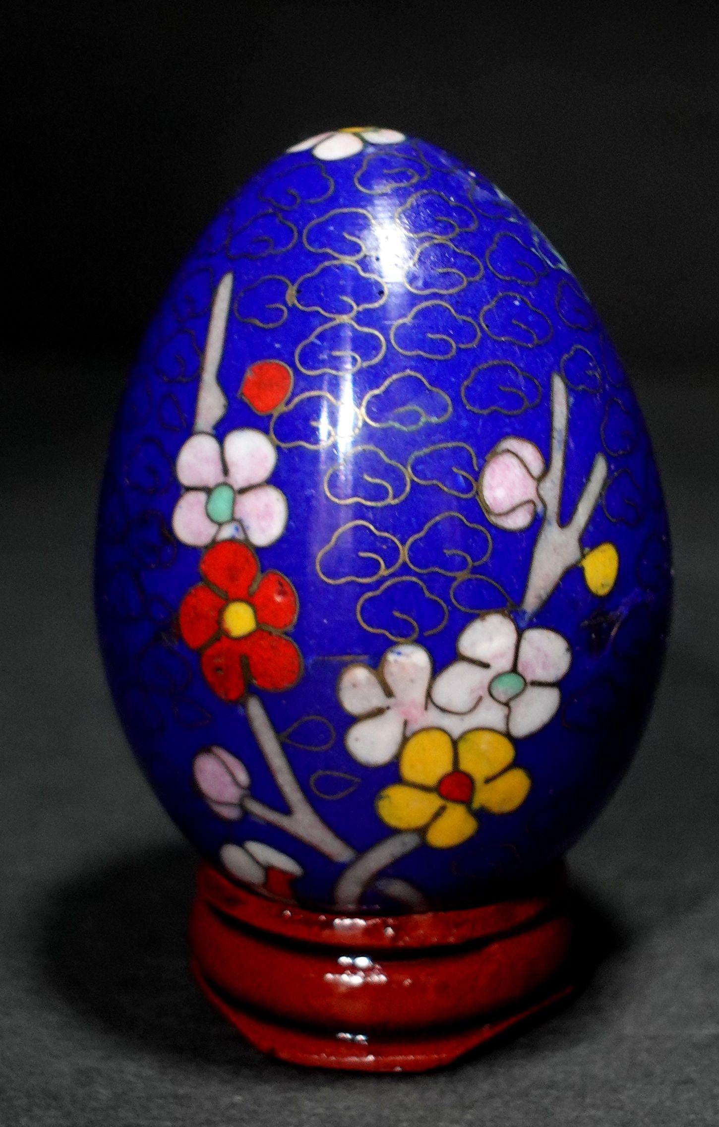 Copper Two Chinese Cloisonné Enamel Eggs 