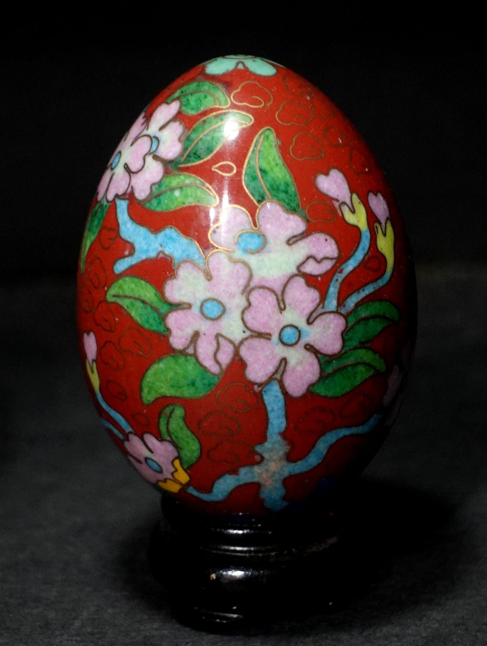 Chinese Export Two Chinese Cloisonné Enamel Eggs 
