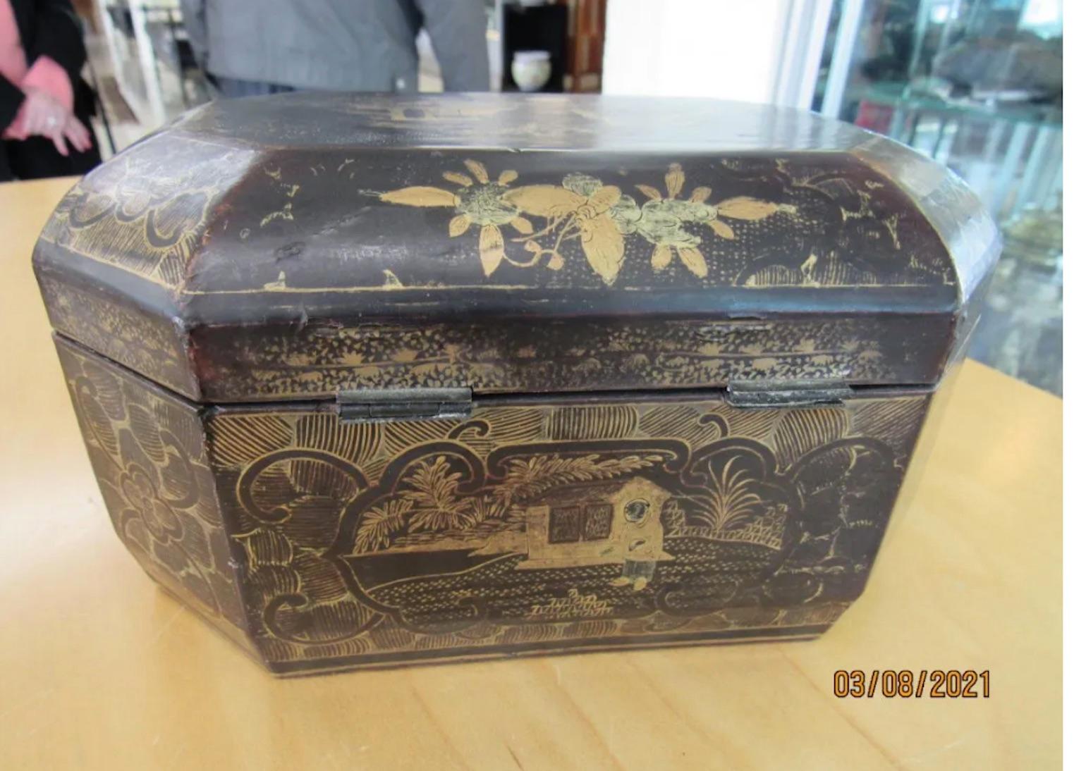 Regency Two Chinese Export Lacquer Tea Caddy for the English Trade, Priced Per Tea Caddy For Sale