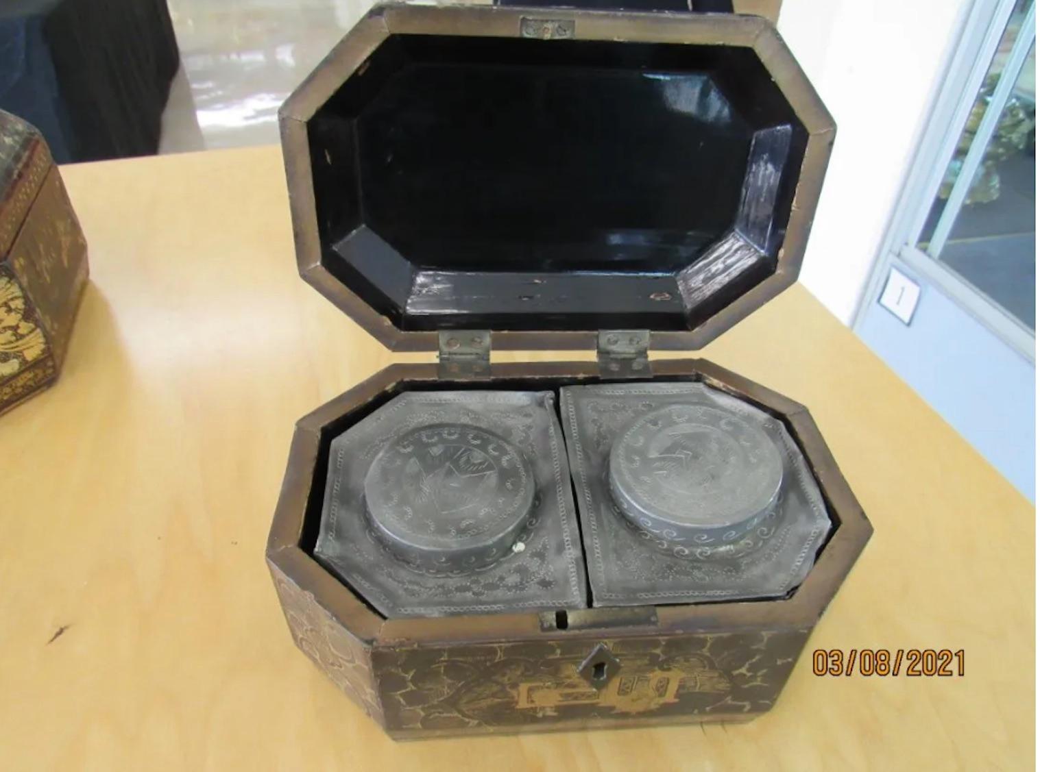 Two Chinese Export Lacquer Tea Caddy for the English Trade, Priced Per Tea Caddy In Good Condition For Sale In Buchanan, MI