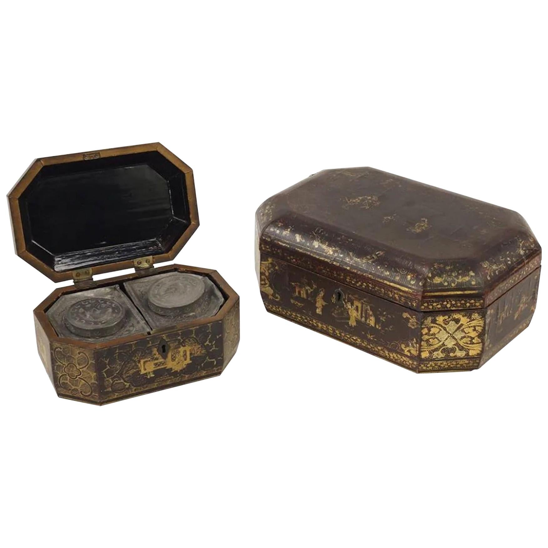 Two Chinese Export Lacquer Tea Caddy for the English Trade, Priced Per Tea Caddy For Sale