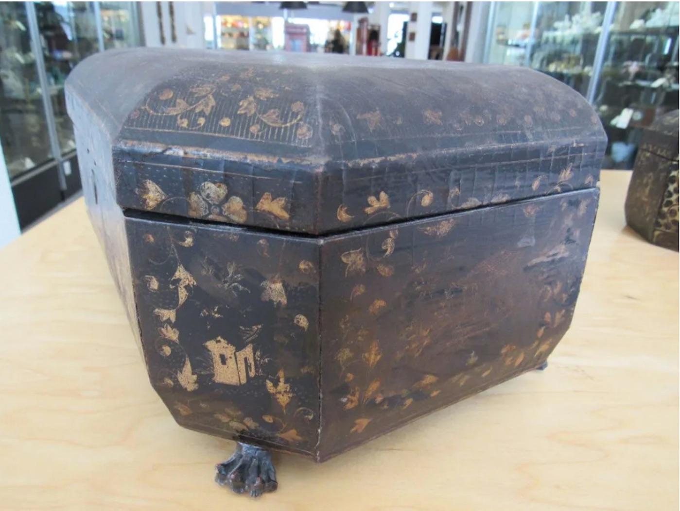 Two Chinese Export Lacquered Tea Caddy for the English Market, Priced Per Caddy For Sale 5