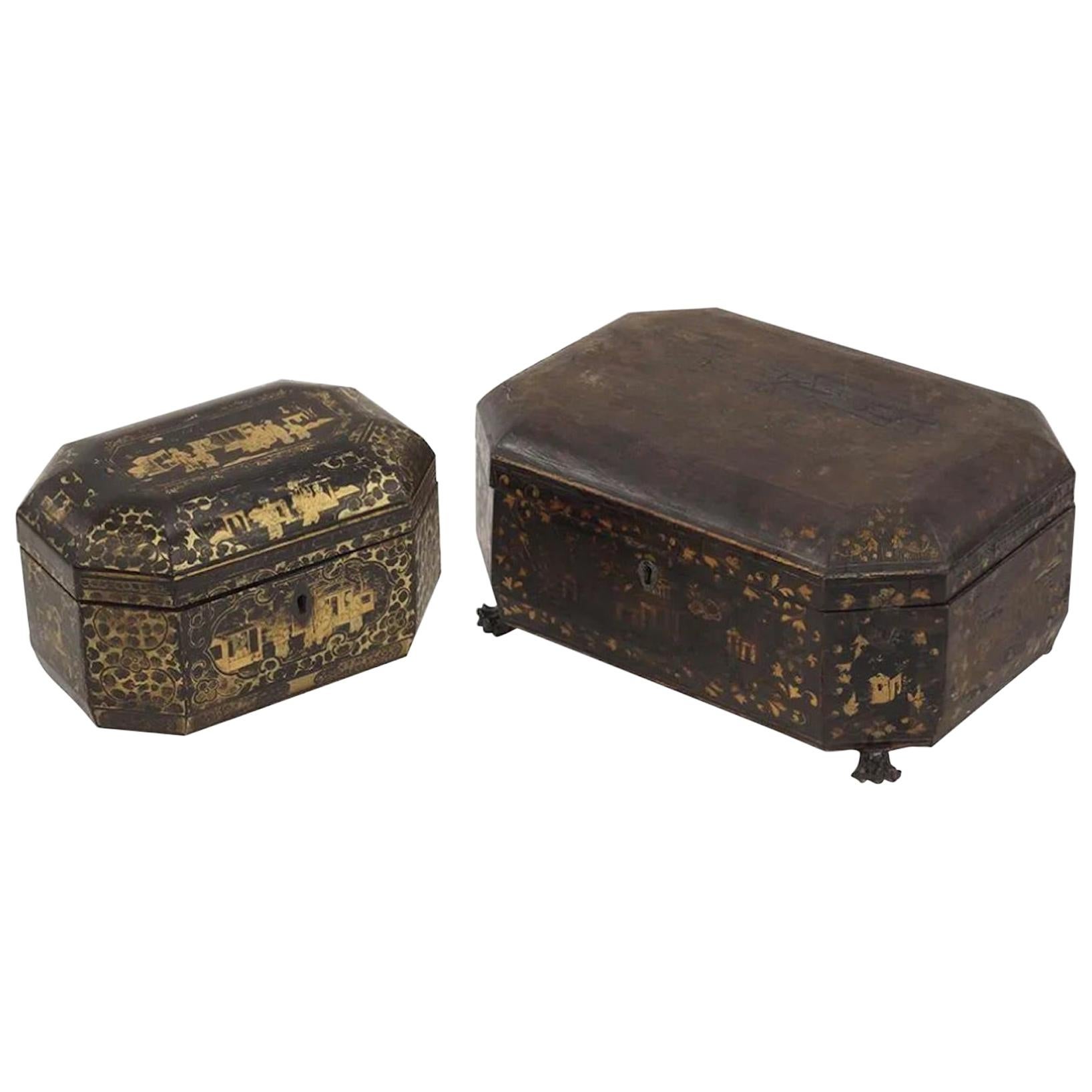 Two Chinese Export Lacquered Tea Caddy for the English Market, Priced Per Caddy