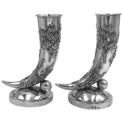 Two Chinese Export Silver Vases