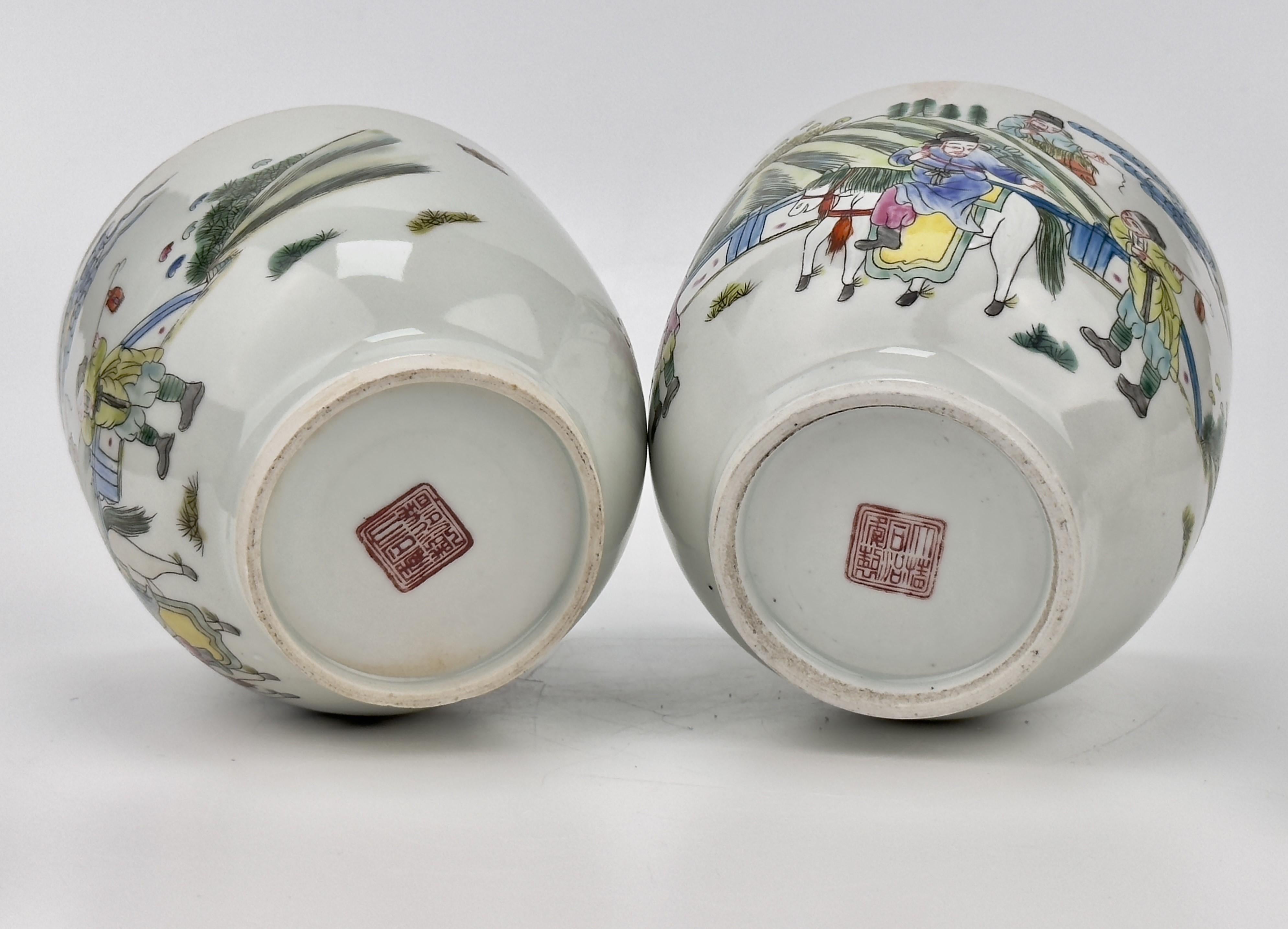 Mid-19th Century Two Chinese Famille Verte Jars with Horseback Riding, Qing Period, Tongzhi Era For Sale