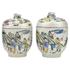 Antique Two Chinese Famille Verte Jars with Horseback Riding, Qing Period, Tongzhi Era