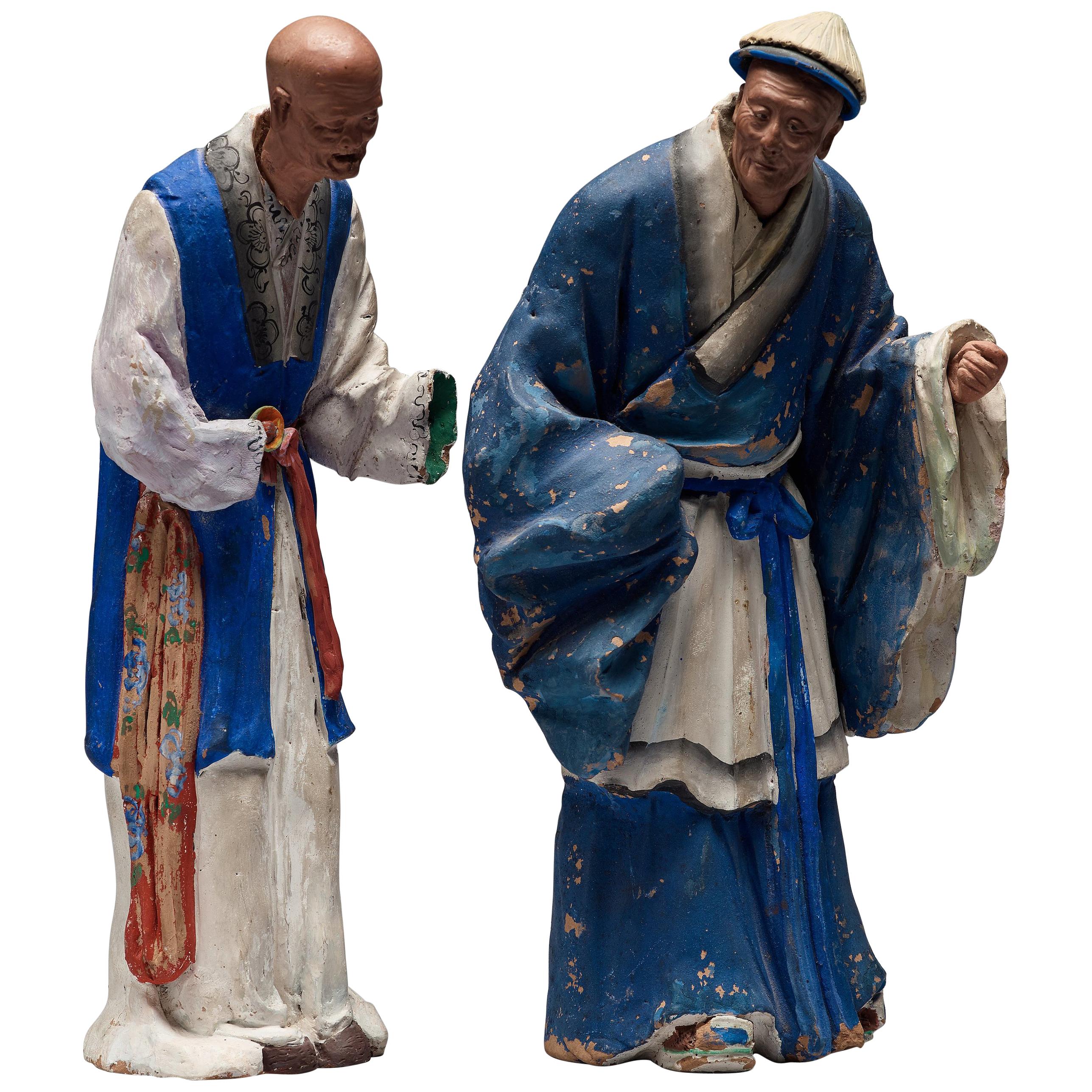 Two Chinese Figures in Sculptured and Painted Clay, Early 20th Century