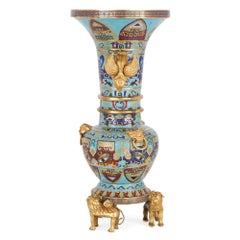 Two Chinese Gilt Bronze Mounted Cloisonné Enamel Vases