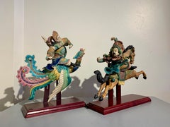 Two Chinese Glazed Roof Tile Figures of Warriors and Animals, 1920's, China