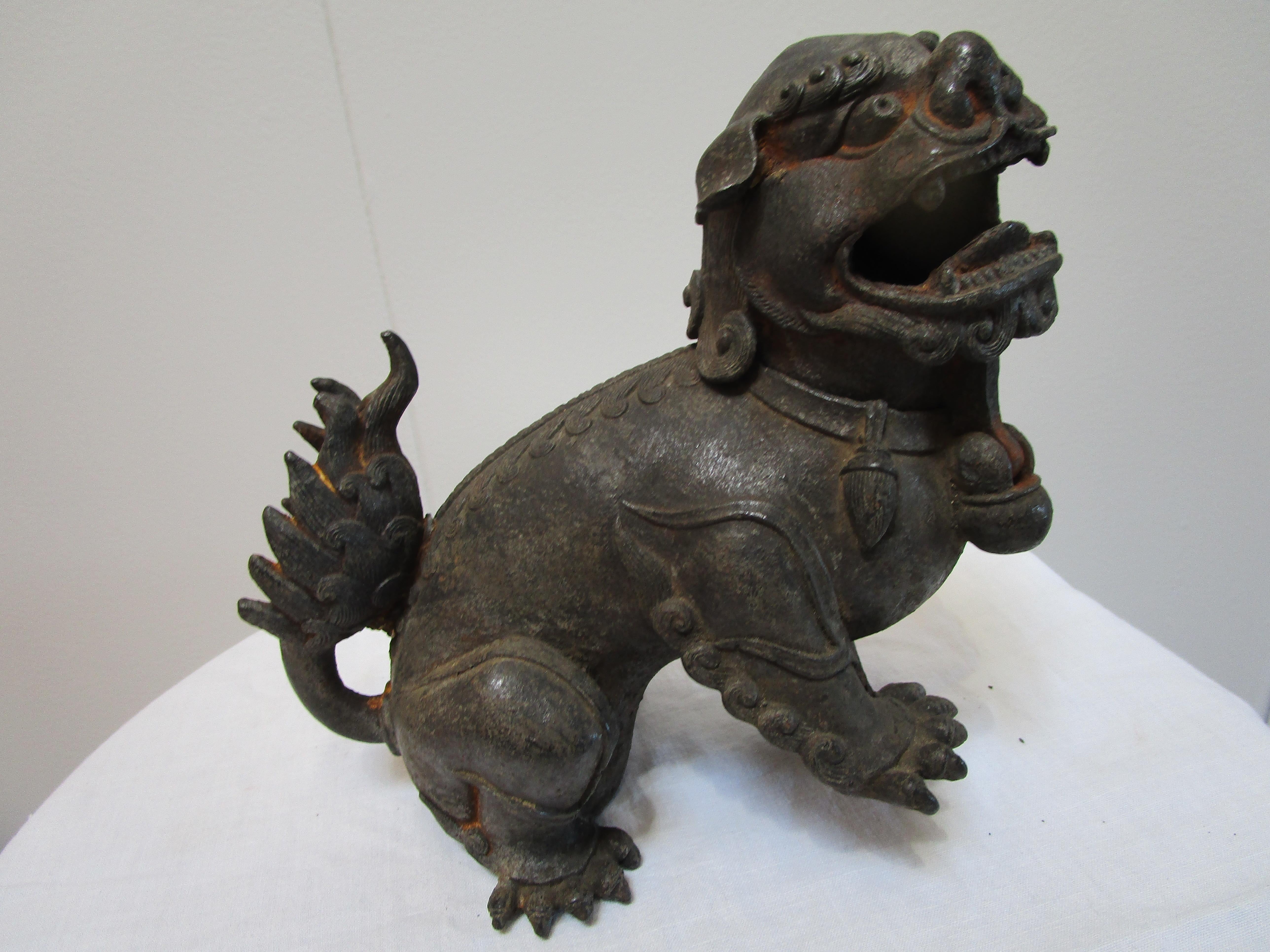 Two Chinese Guardian Lions in Bronze, Iron, Early 20th Century 1