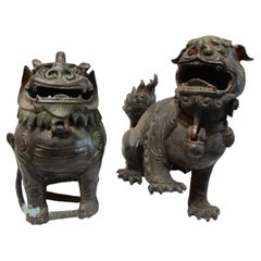 Two Chinese Guardian Lions in Bronze, Iron, Early 20th Century