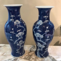 Two Chinese Hawthorn Pattern Blue and White Vases