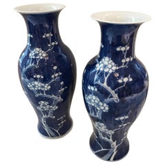 Two Chinese Hawthorn Pattern Blue and White Vases
