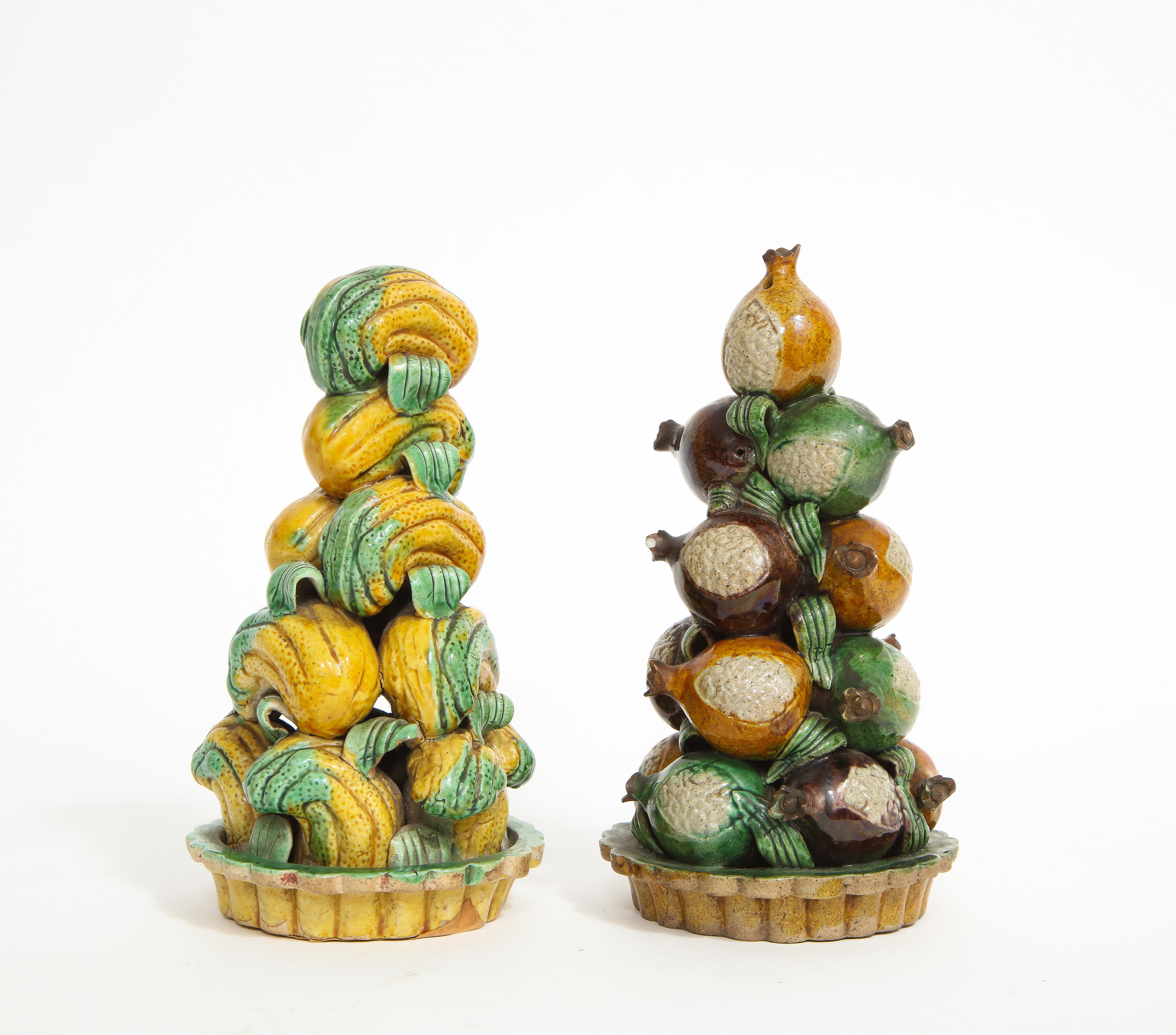 Early 18th Century Two Chinese Kangxi '18th C.' Porcelain Fruit Stands, Buddhas Hand & Pomegranates For Sale