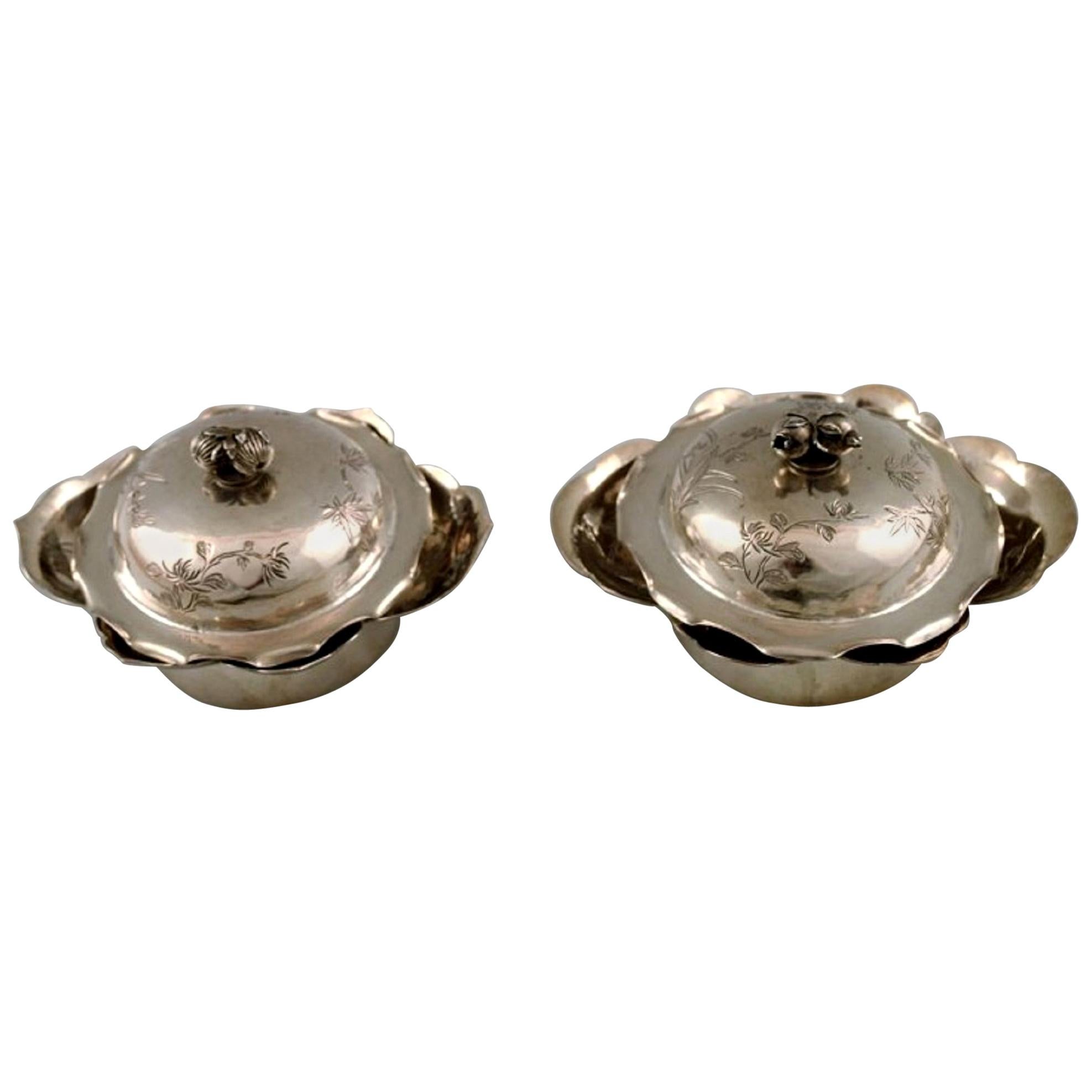 Two Chinese Lidded Bowls of Silver, China, Early 1900s