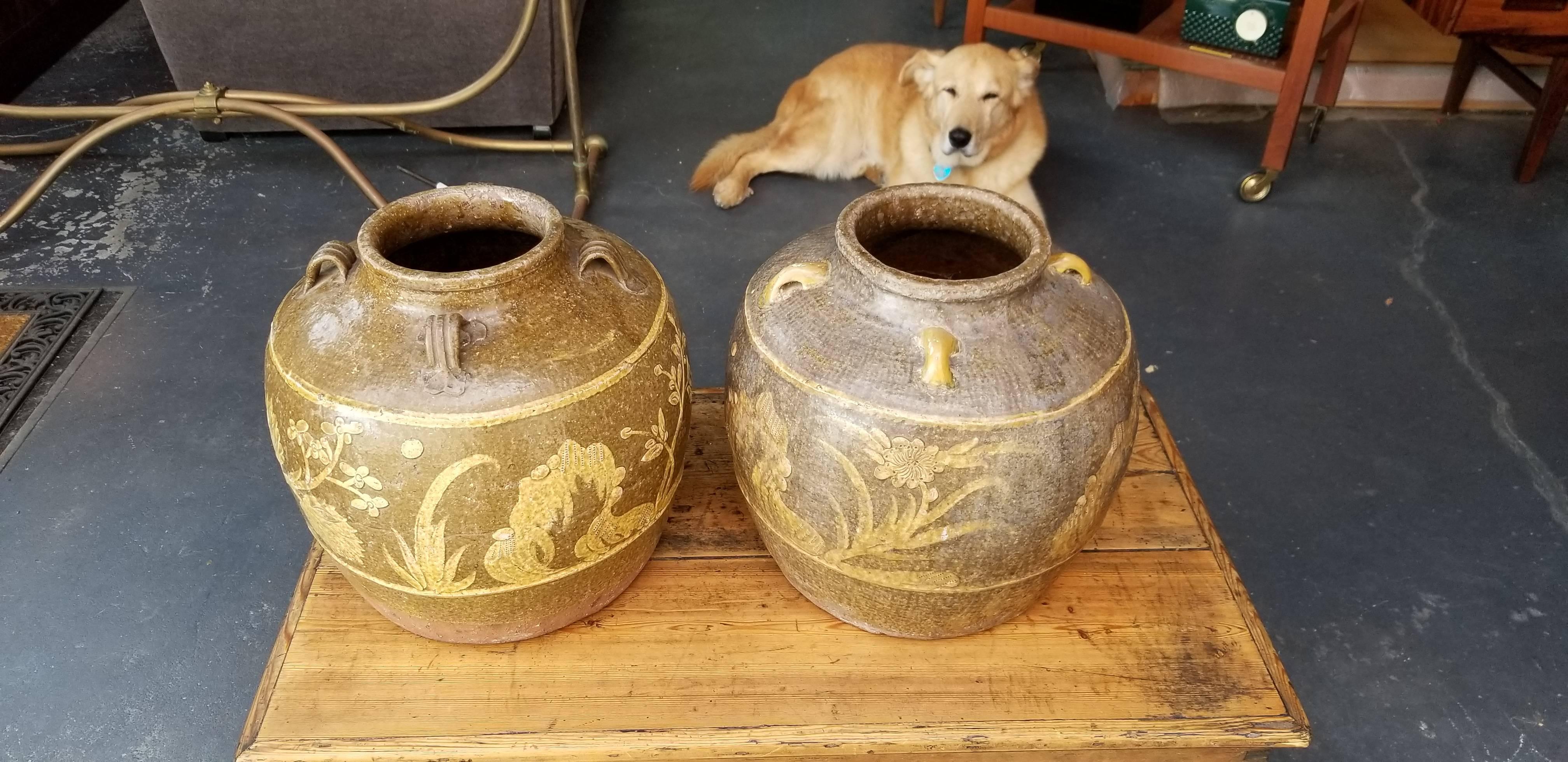 Ceramic Two Chinese Martaban Stoneware Storage Jars For Sale