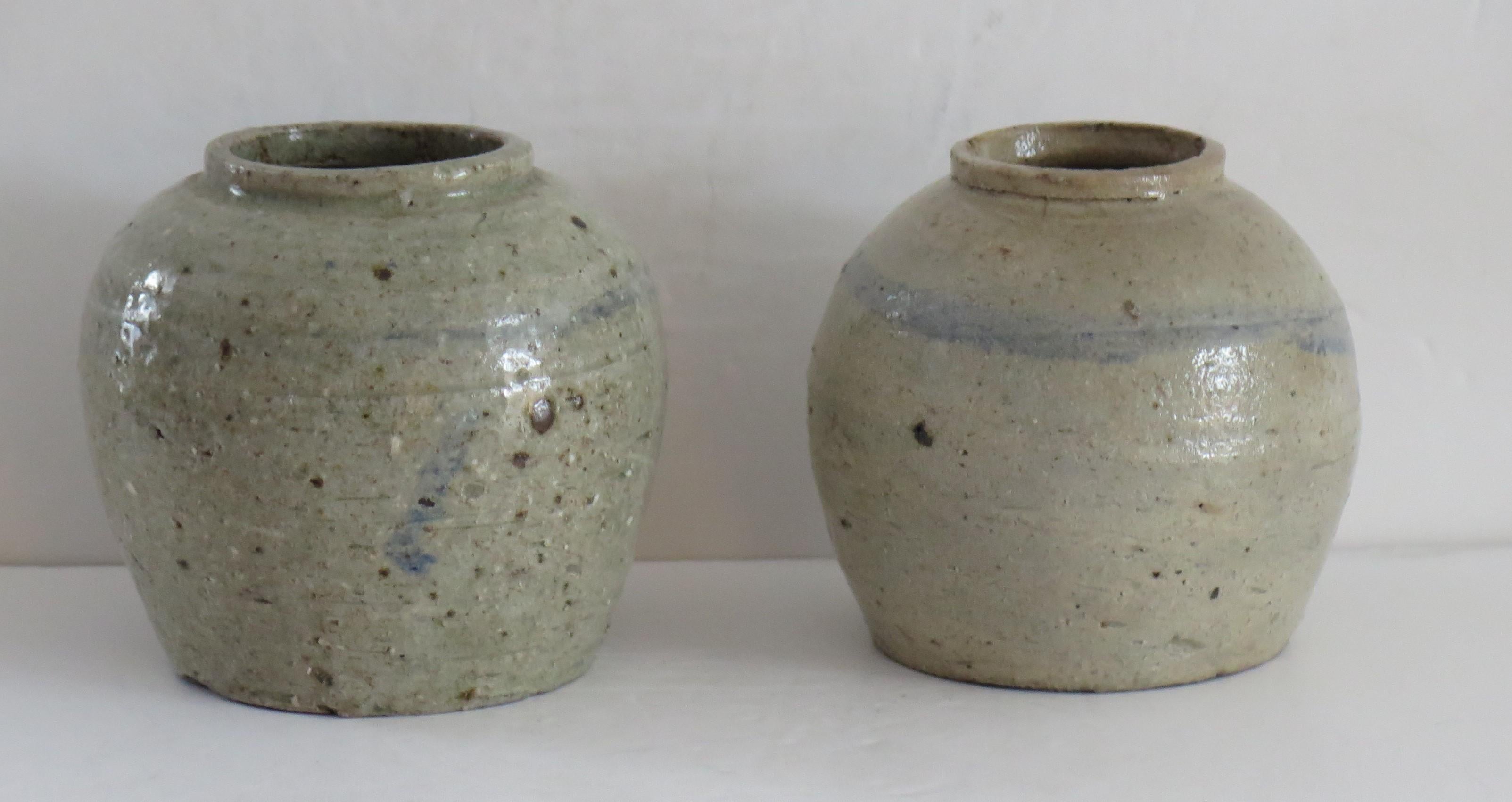Hand-Crafted Two Chinese Ming Ceramic Provincial Jars  Celadon Glaze, Early 17th Century