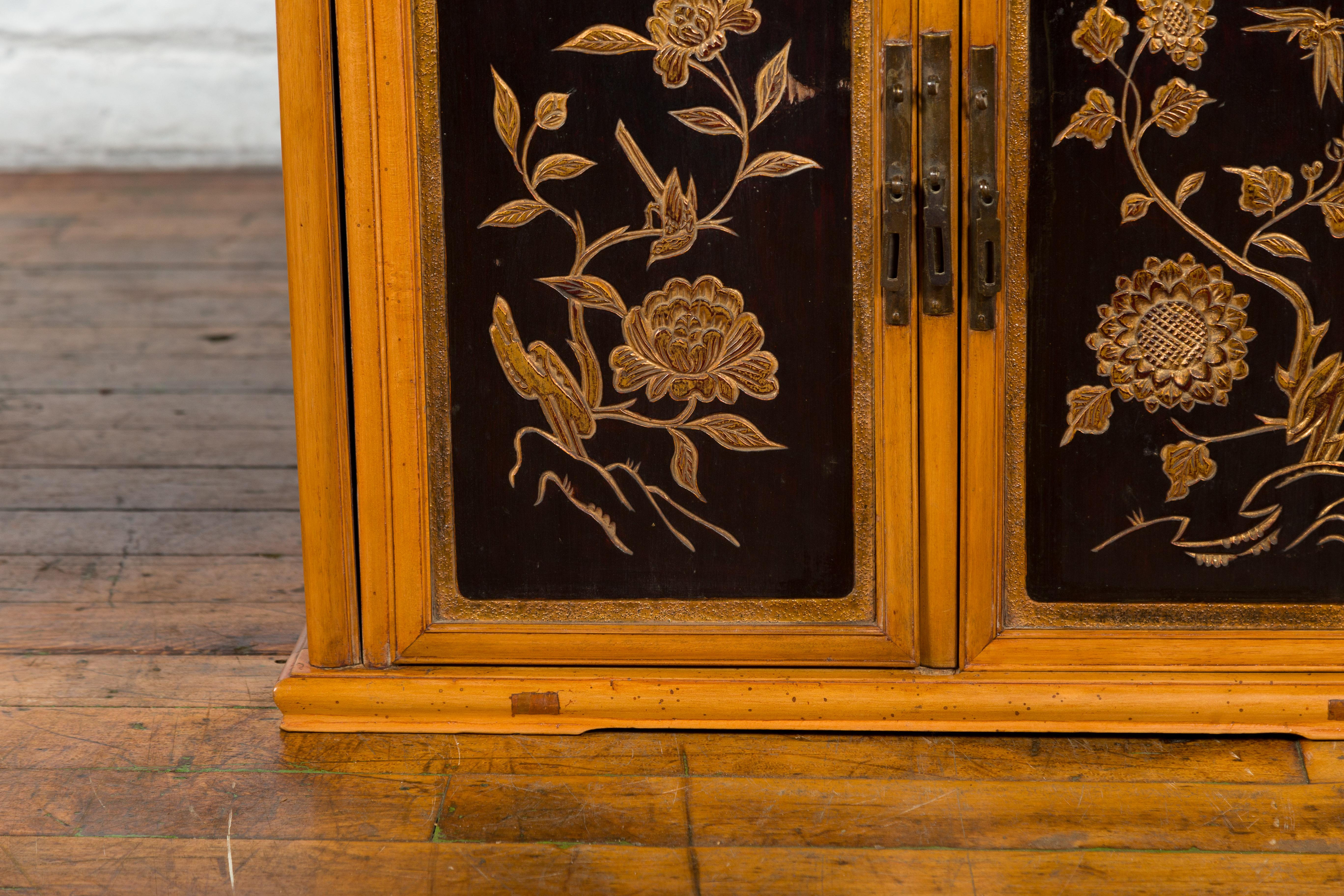 Two Chinese Qing Dynasty Fruitwood Side Cabinets with Carved Décor, Sold Each For Sale 5