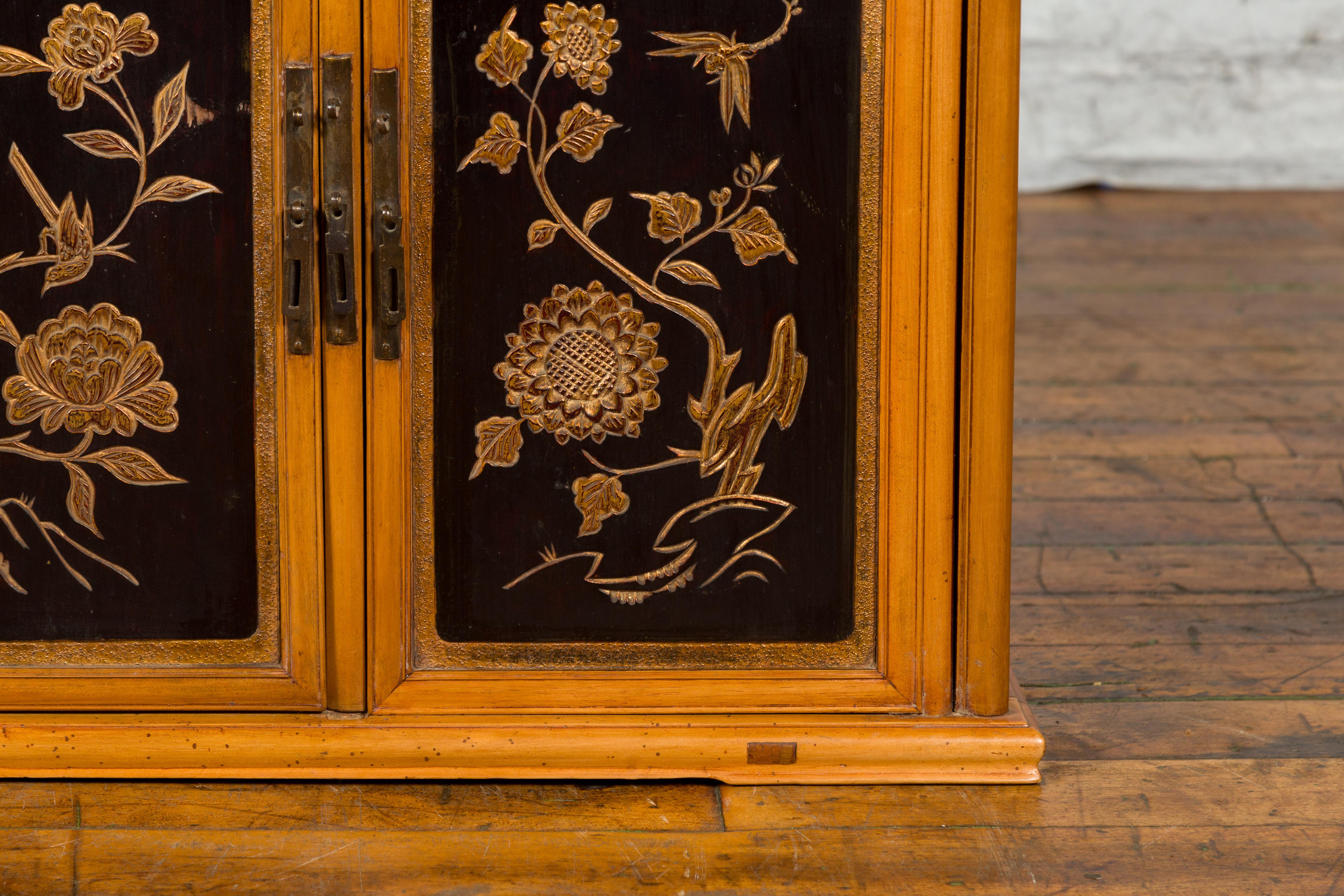 Two Chinese Qing Dynasty Fruitwood Side Cabinets with Carved Décor, Sold Each For Sale 6