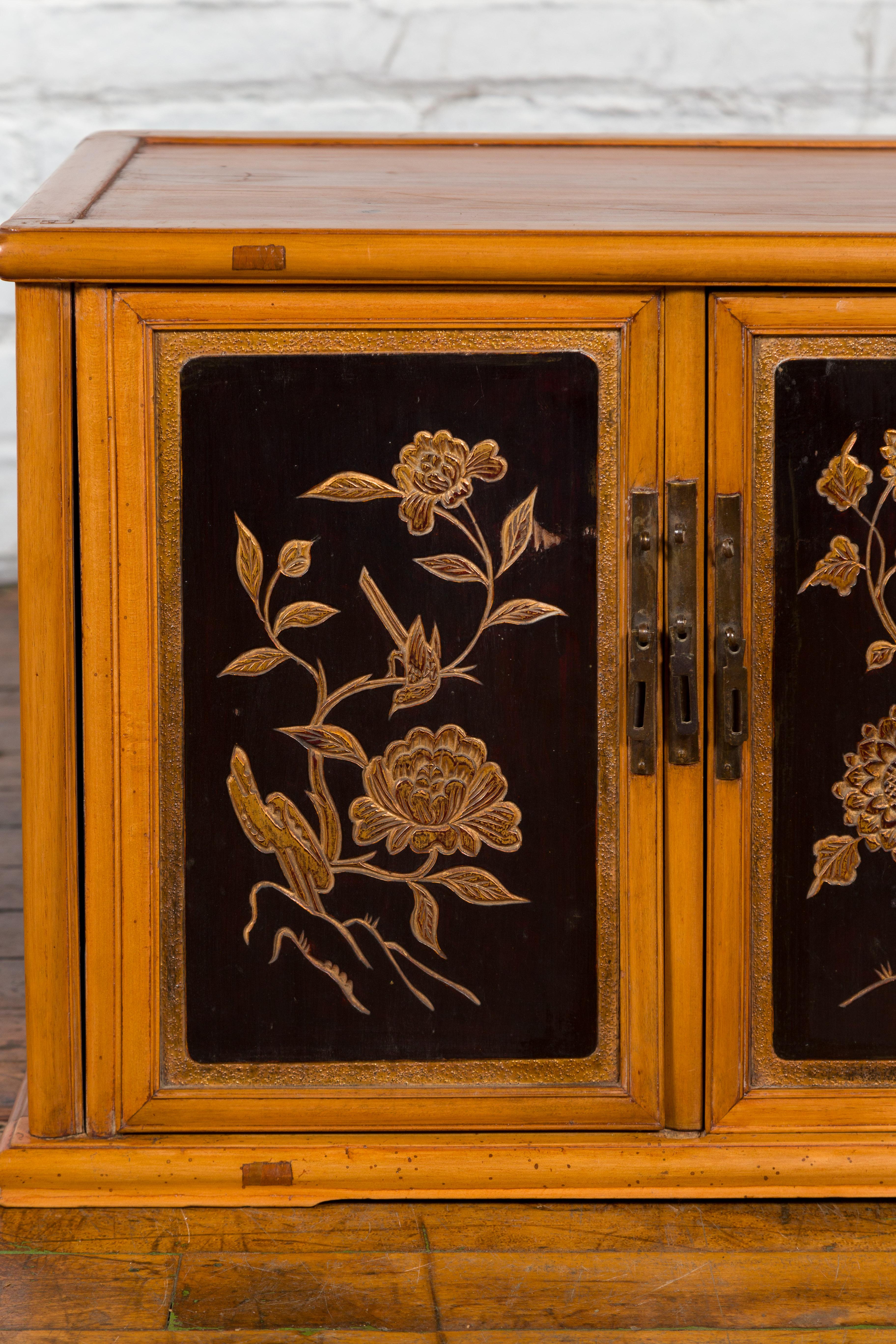 Two Chinese Qing Dynasty Fruitwood Side Cabinets with Carved Décor, Sold Each For Sale 7