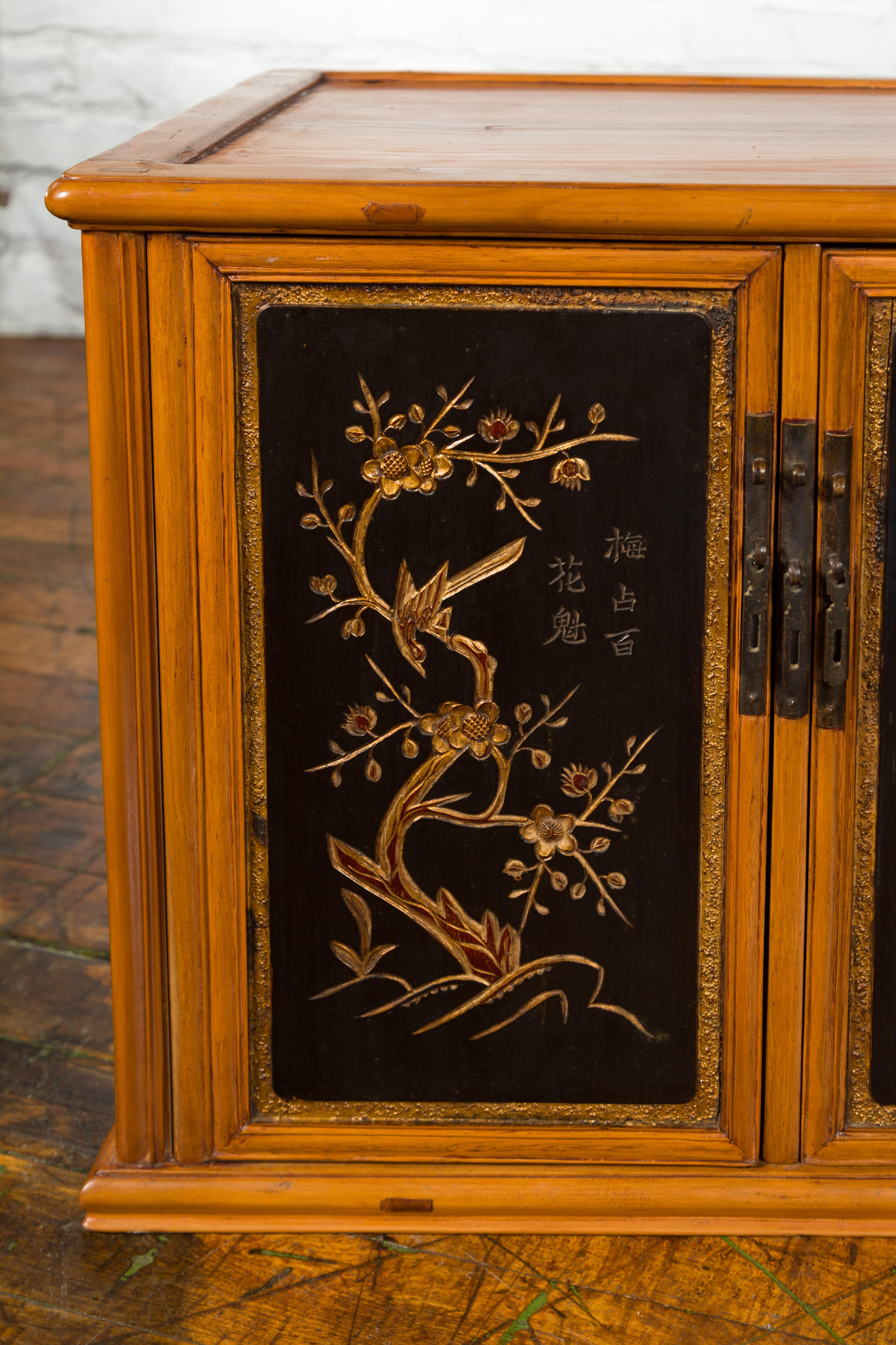 Two Chinese Qing Dynasty Fruitwood Side Cabinets with Carved Décor, Sold Each For Sale 12
