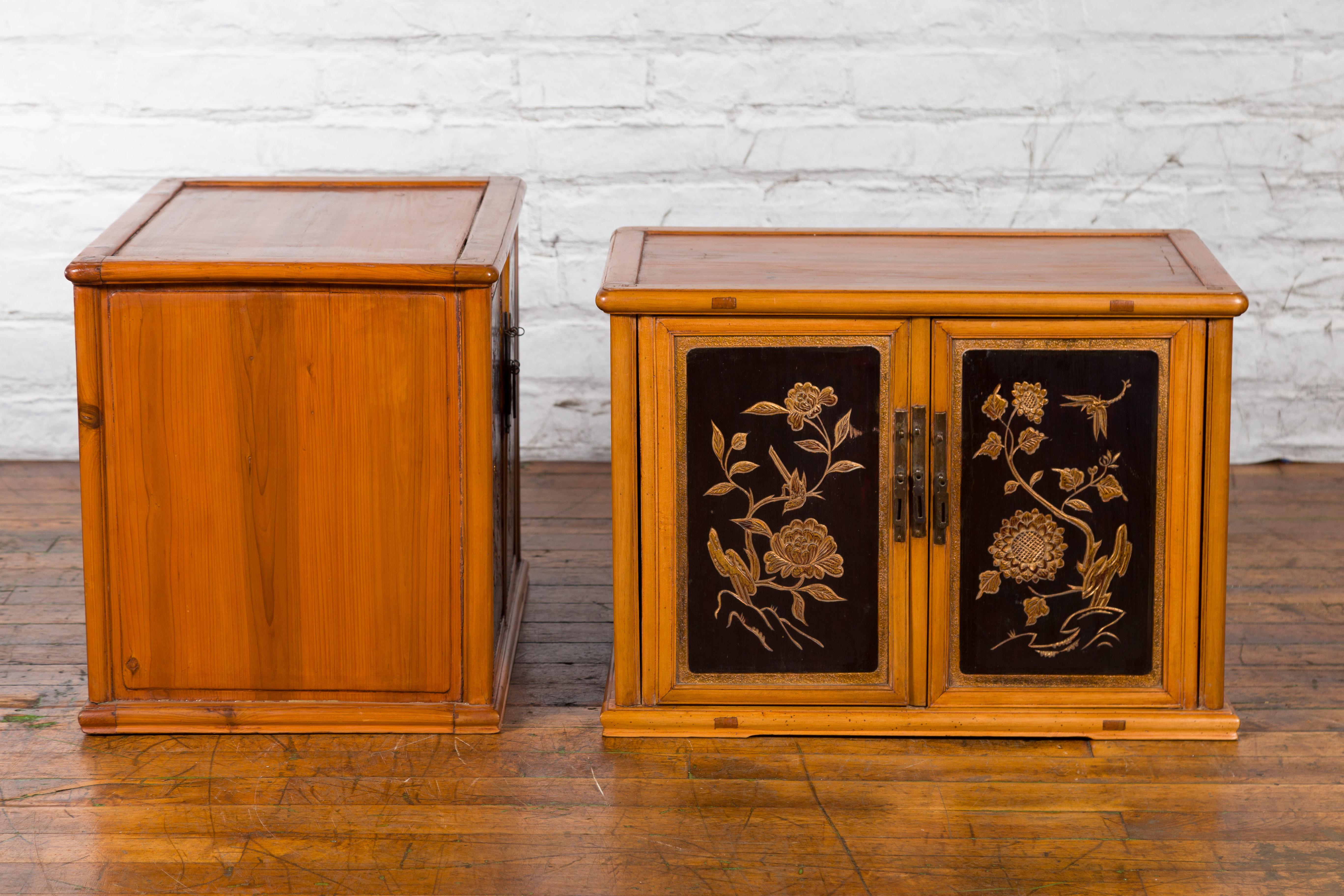 Two Chinese Qing Dynasty Fruitwood Side Cabinets with Carved Décor, Sold Each For Sale 13