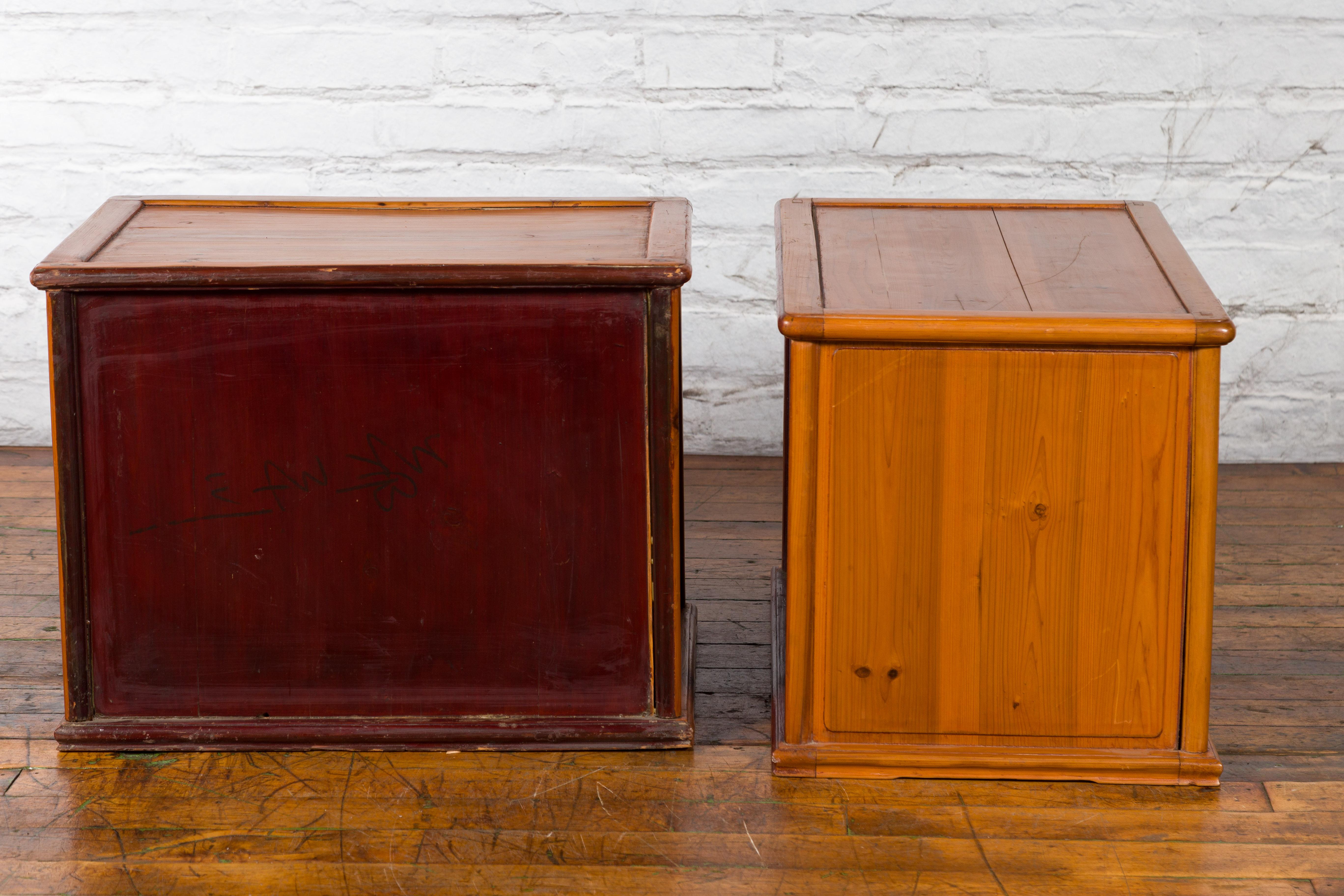 Two Chinese Qing Dynasty Fruitwood Side Cabinets with Carved Décor, Sold Each For Sale 14