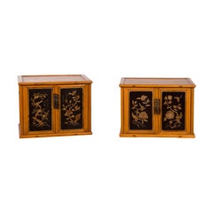 Two Chinese Qing Dynasty Fruitwood Side Cabinets with Carved Décor, Sold Each