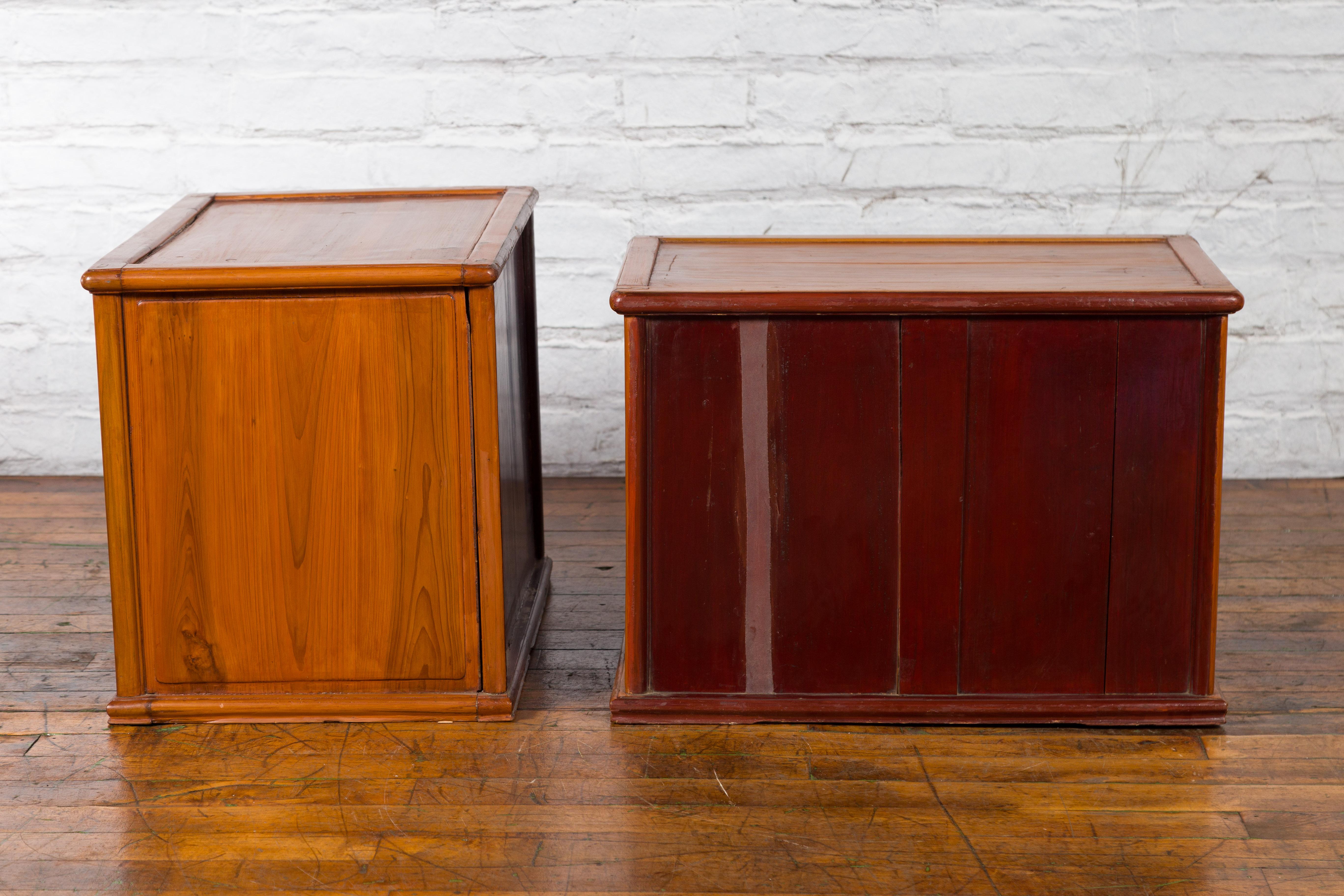 Two Chinese Qing Dynasty Fruitwood Side Cabinets with Carved Décor, Sold Each For Sale 15