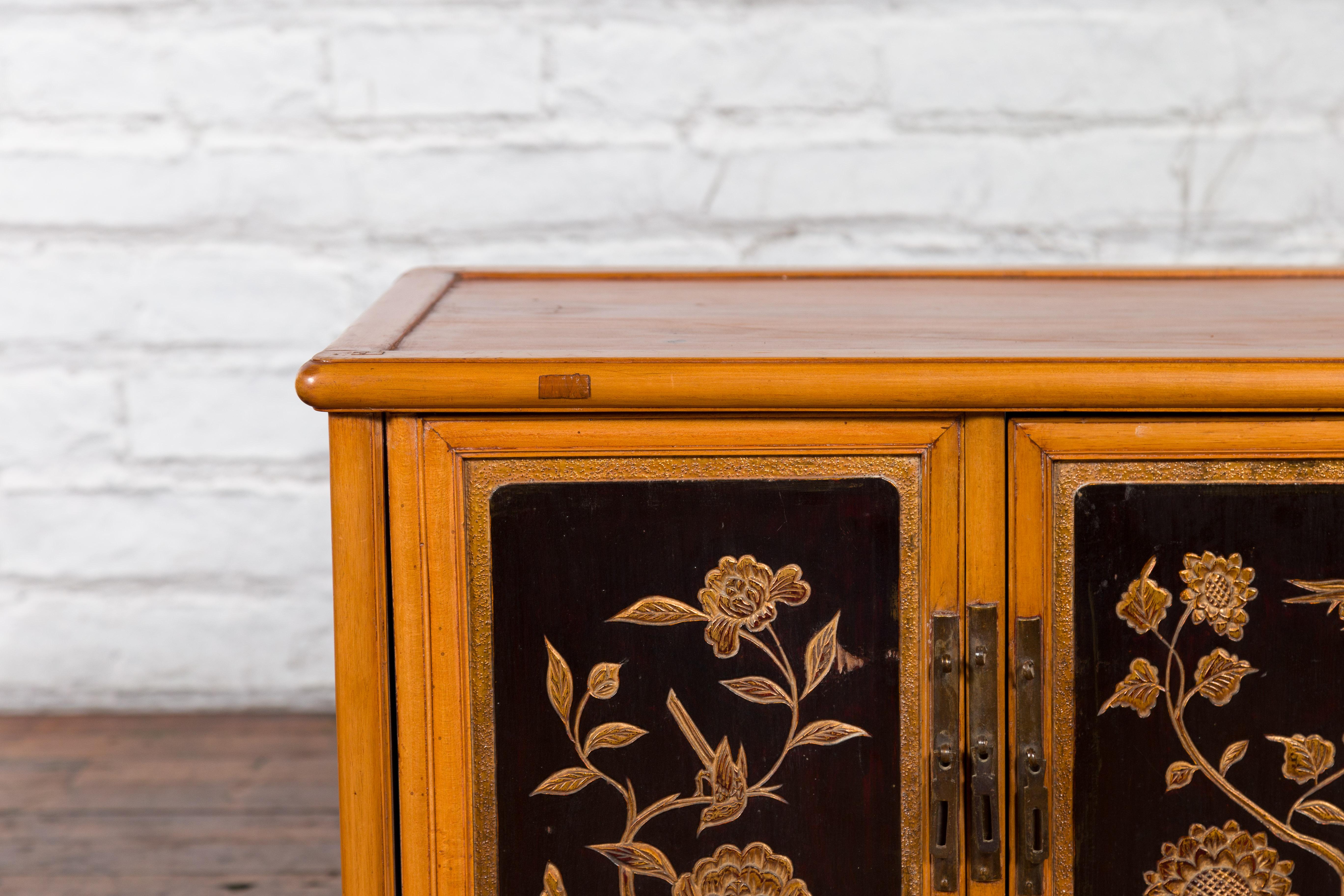 Two Chinese Qing Dynasty Fruitwood Side Cabinets with Carved Décor, Sold Each For Sale 3