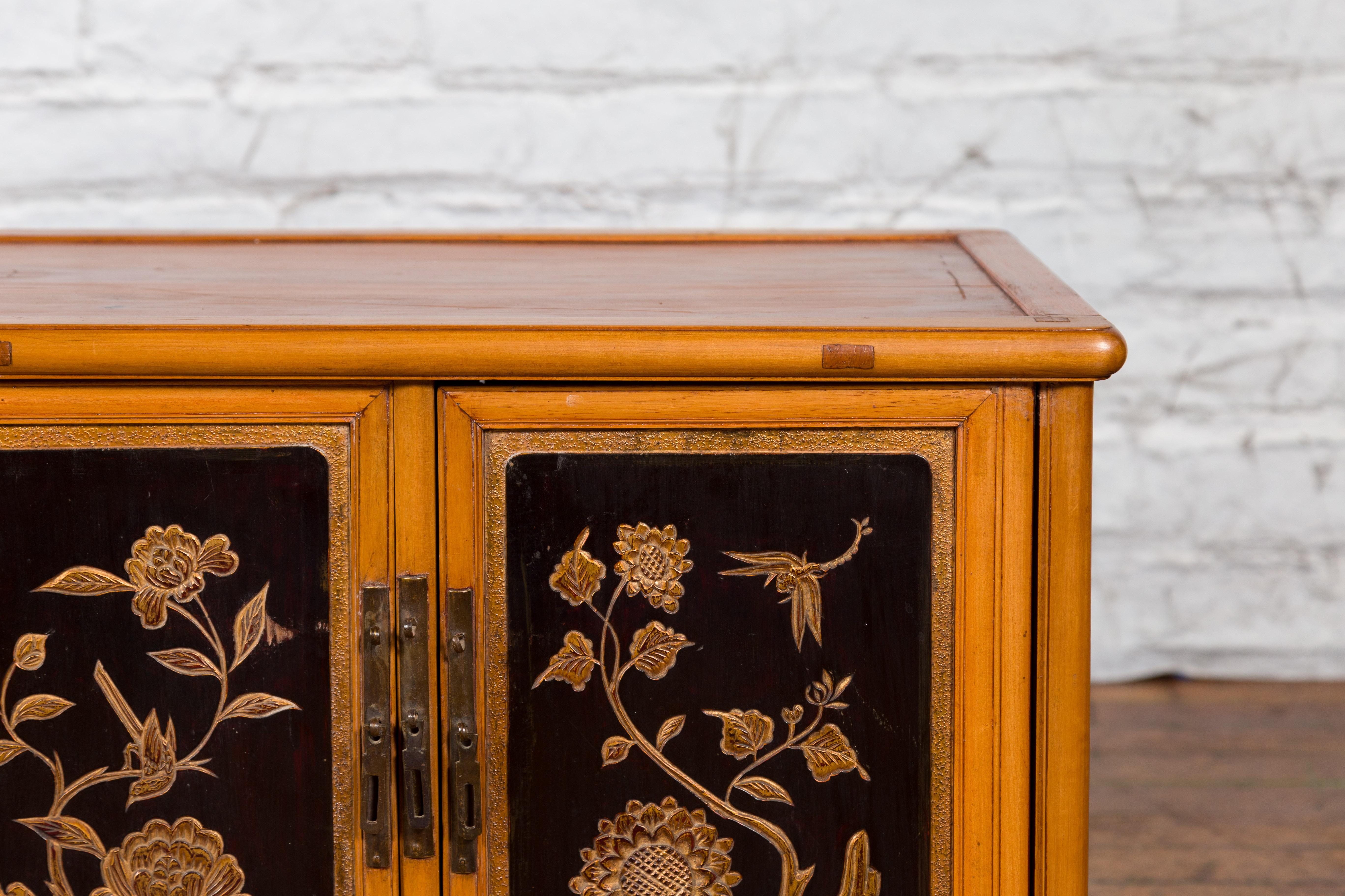 Two Chinese Qing Dynasty Fruitwood Side Cabinets with Carved Décor, Sold Each For Sale 4