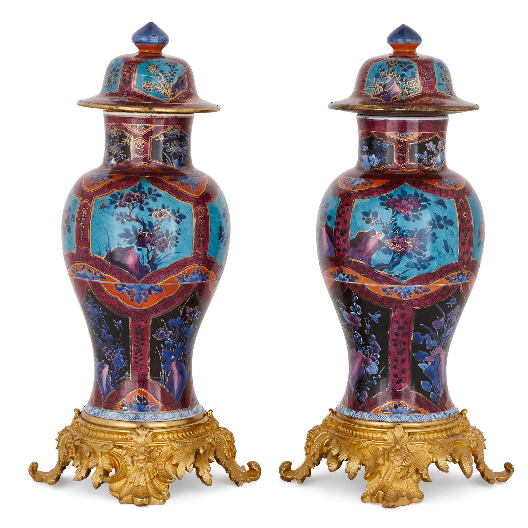These porcelain vases are exquisite pieces of antique Chinese decorative art. They were crafted in the late Qing dynasty, which lasted from 1644-1911. This period in China is widely celebrated for producing beautiful, hand painted porcelain wares.